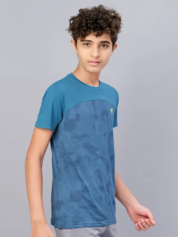 Boys Self Design Slim Fit Crew Neck T-shirt with VENTMESH - Image 5