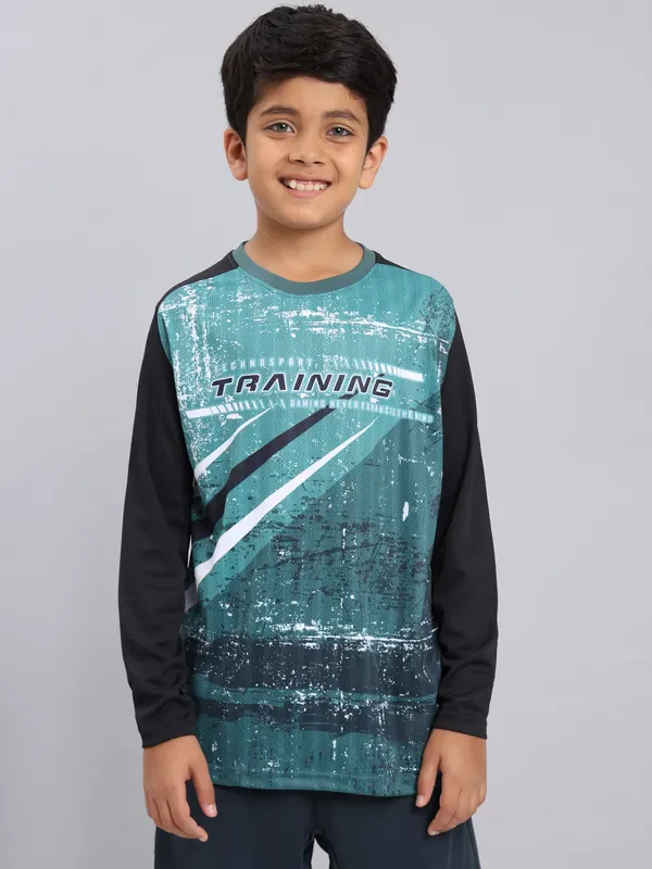 Boys Printed Slim Fit Crew Neck T-shirt with TECHNO COOL+