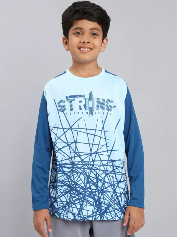 Boys Printed Slim Fit Crew Neck T-shirt with TECHNO COOL+