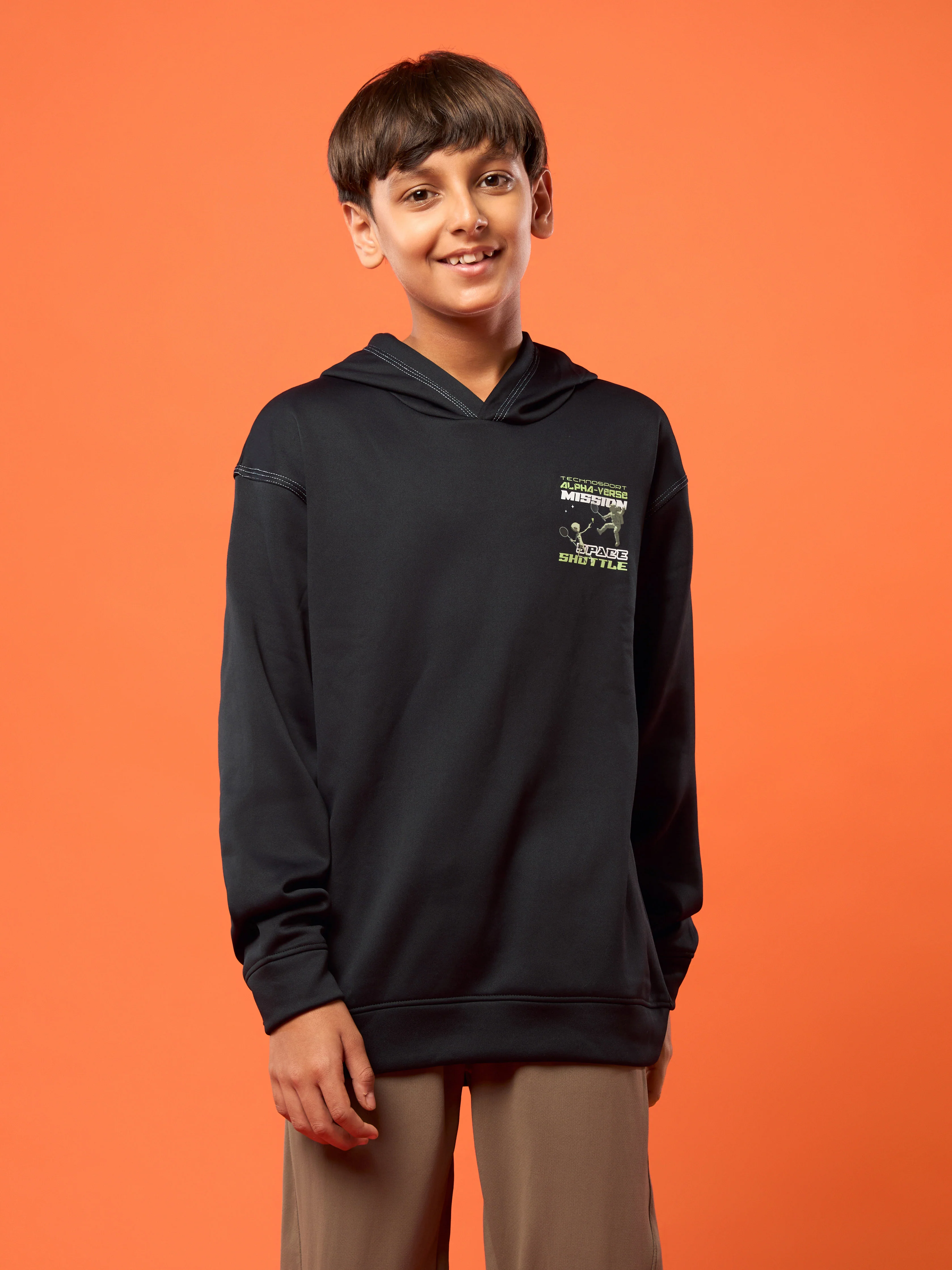 Boys Back Printed Slim Fit Hooded Sports Sweatshirt with TECHNO WARM+ - Image 2