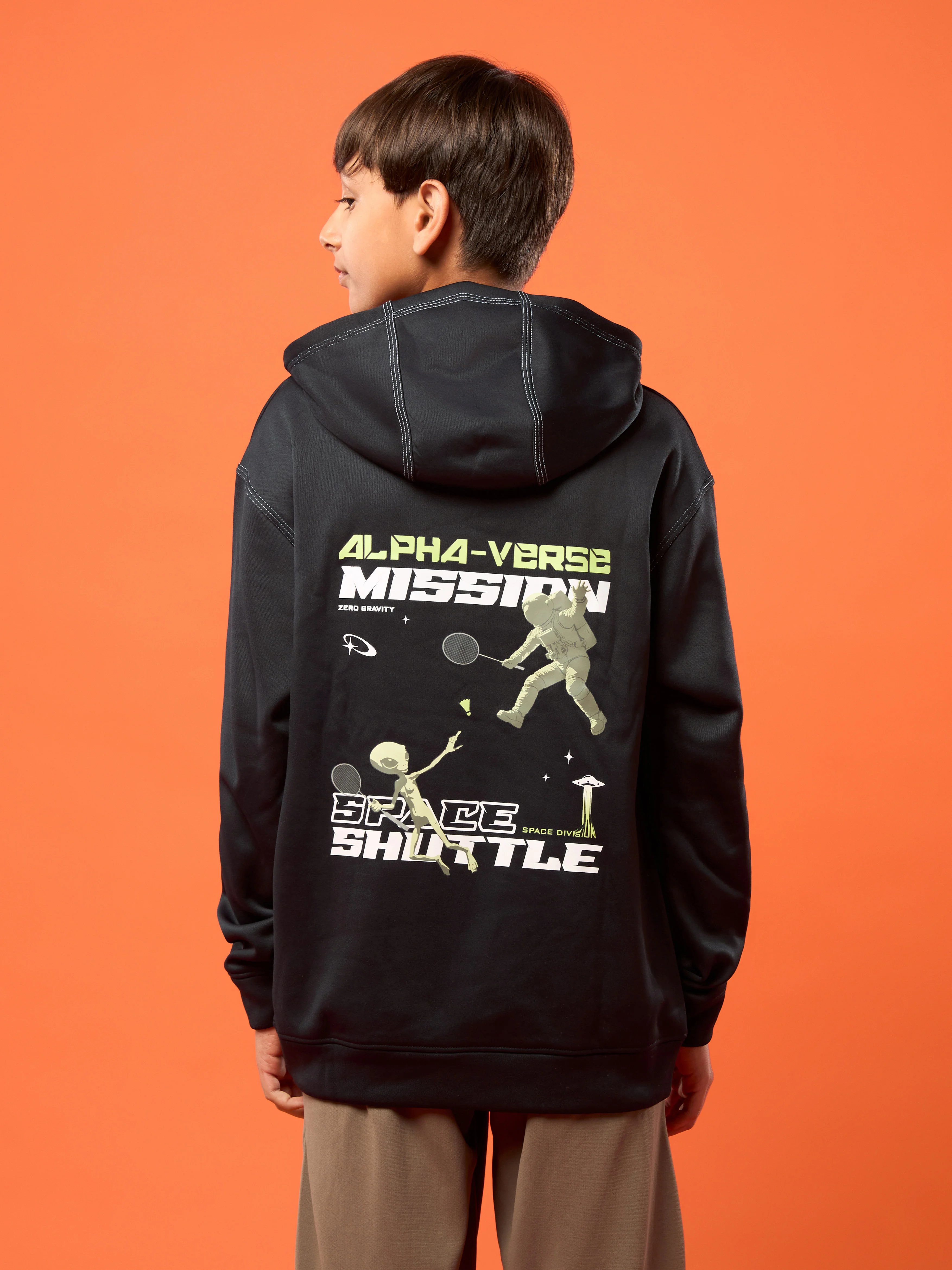 Boys Back Printed Slim Fit Hooded Sports Sweatshirt with TECHNO WARM+ - Image 3