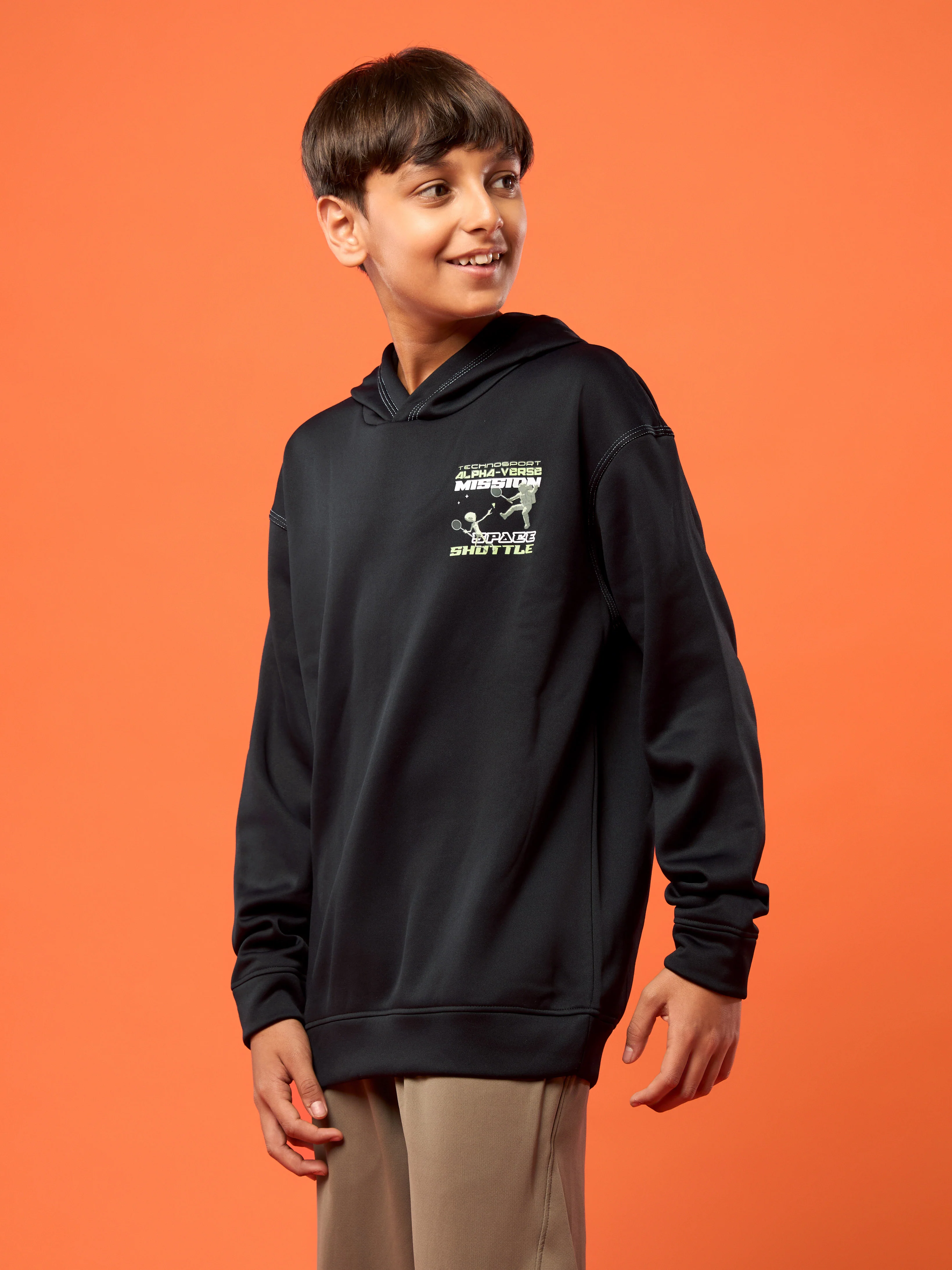 Boys Back Printed Slim Fit Hooded Sports Sweatshirt with TECHNO WARM+ - Image 4