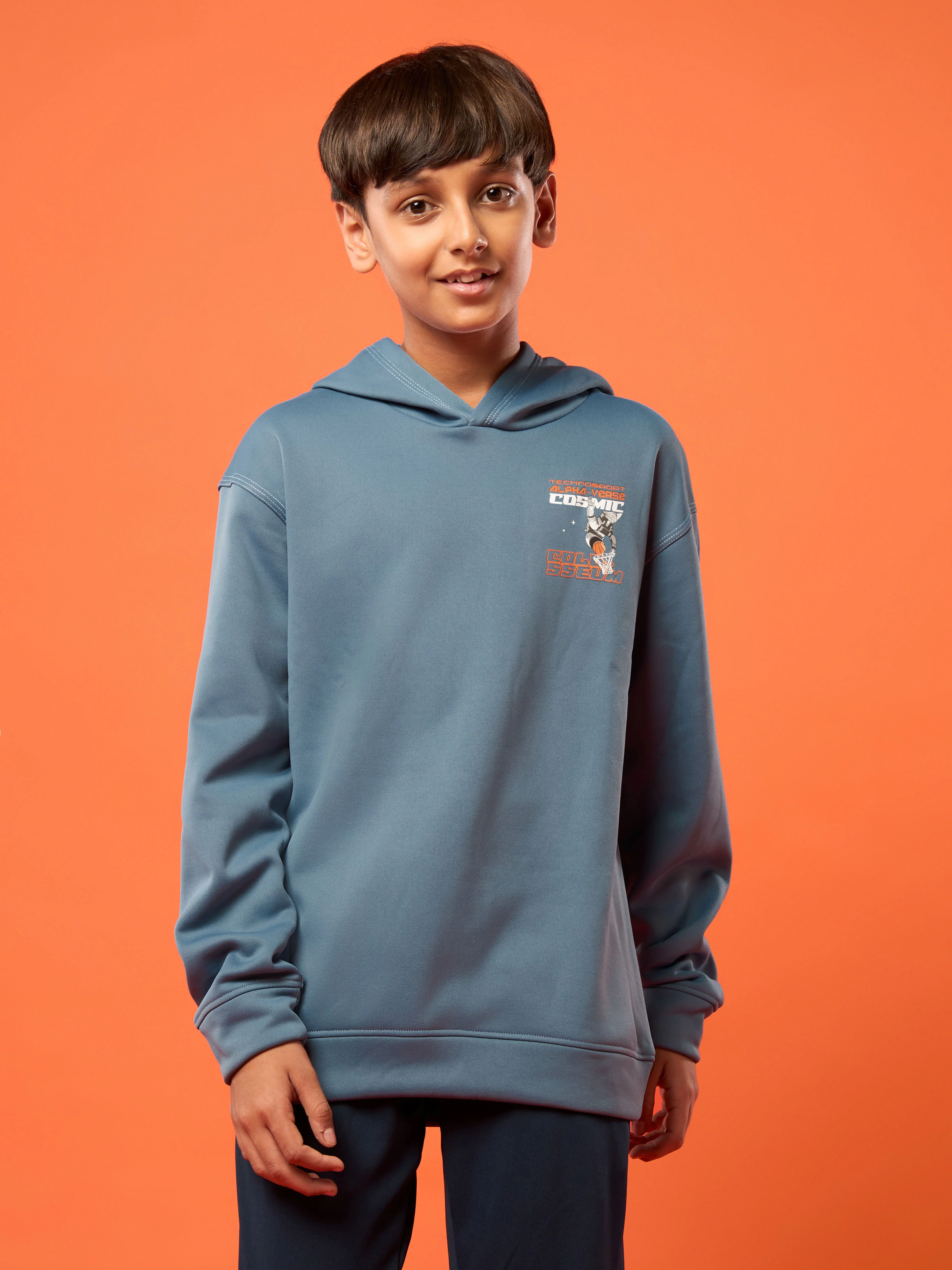 Boys Back Printed Slim Fit Hooded Sports Sweatshirt with TECHNO WARM+ - Image 2