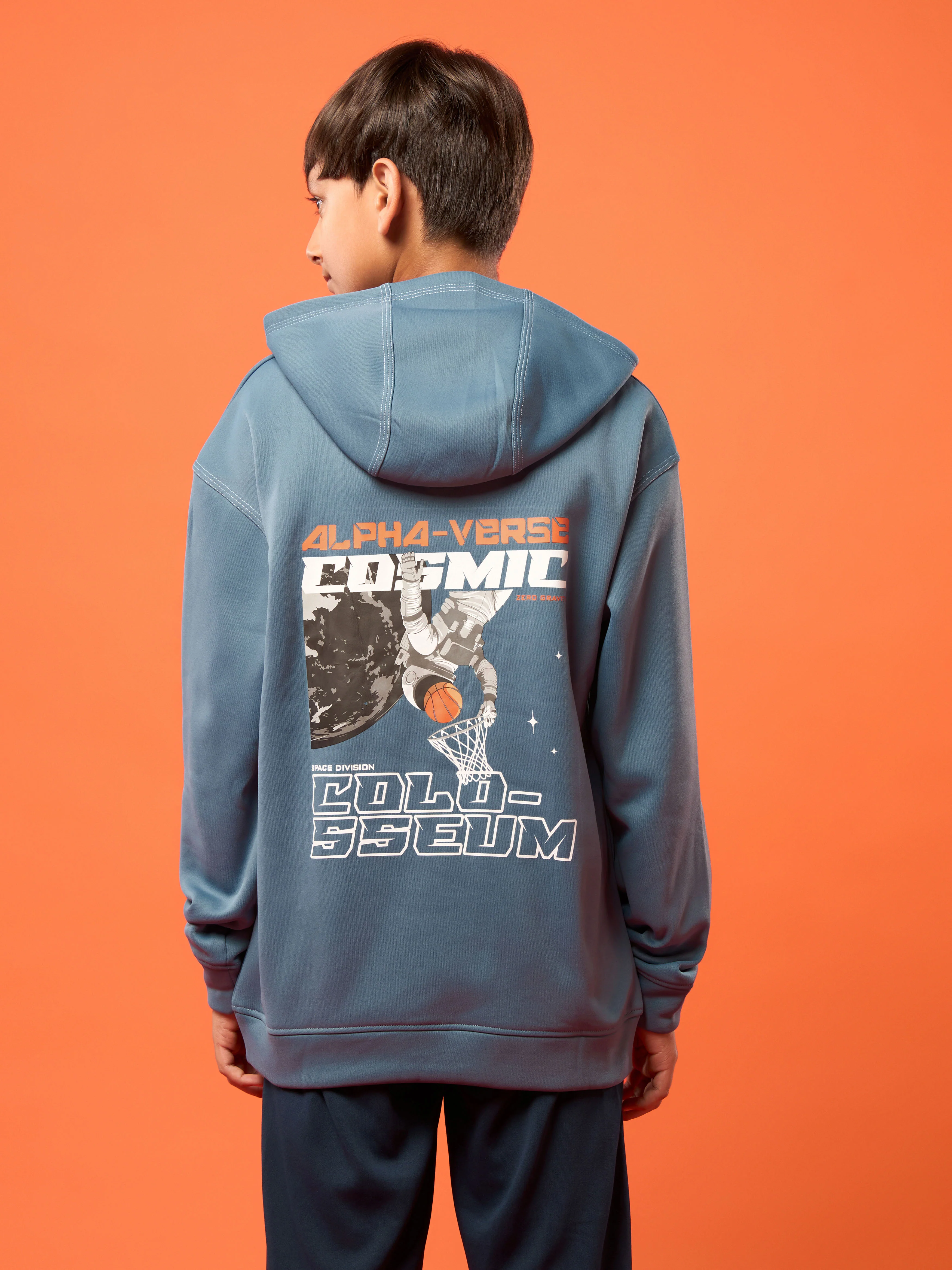 Boys Back Printed Slim Fit Hooded Sports Sweatshirt with TECHNO WARM+ - Image 3