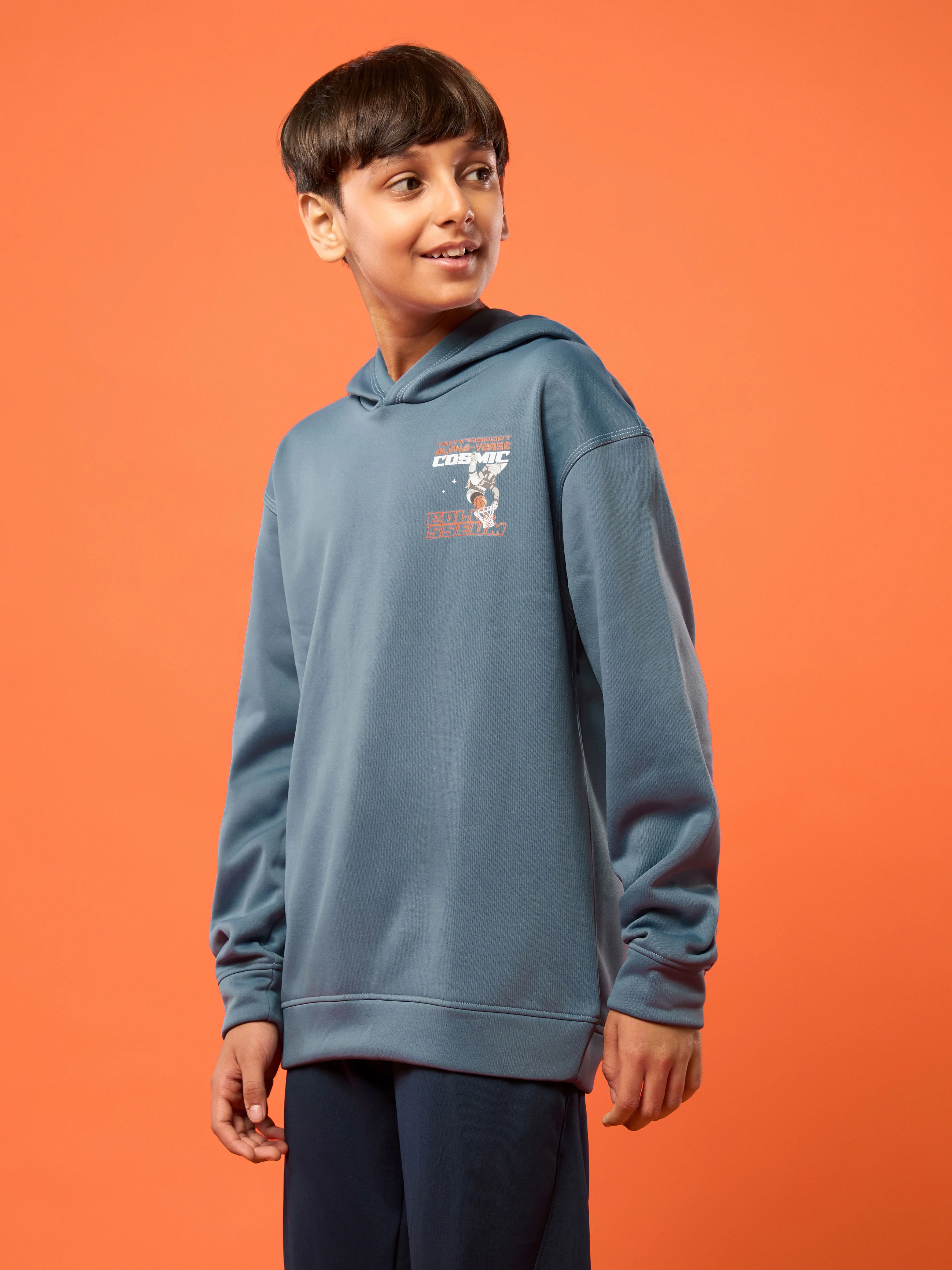 Boys Back Printed Slim Fit Hooded Sports Sweatshirt with TECHNO WARM+ - Image 4