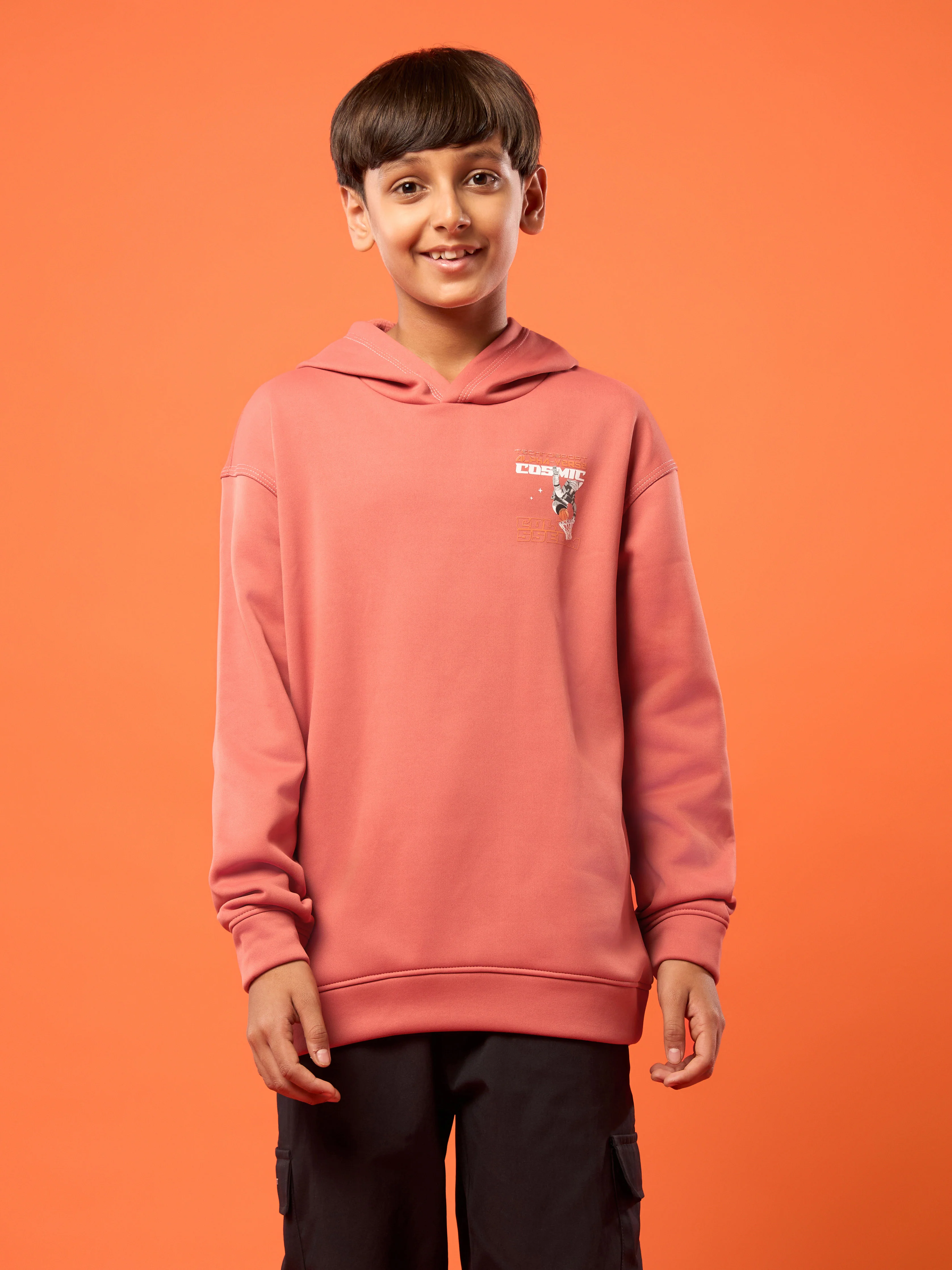 Boys Back Printed Slim Fit Hooded Sports Sweatshirt with TECHNO WARM+ - Image 3