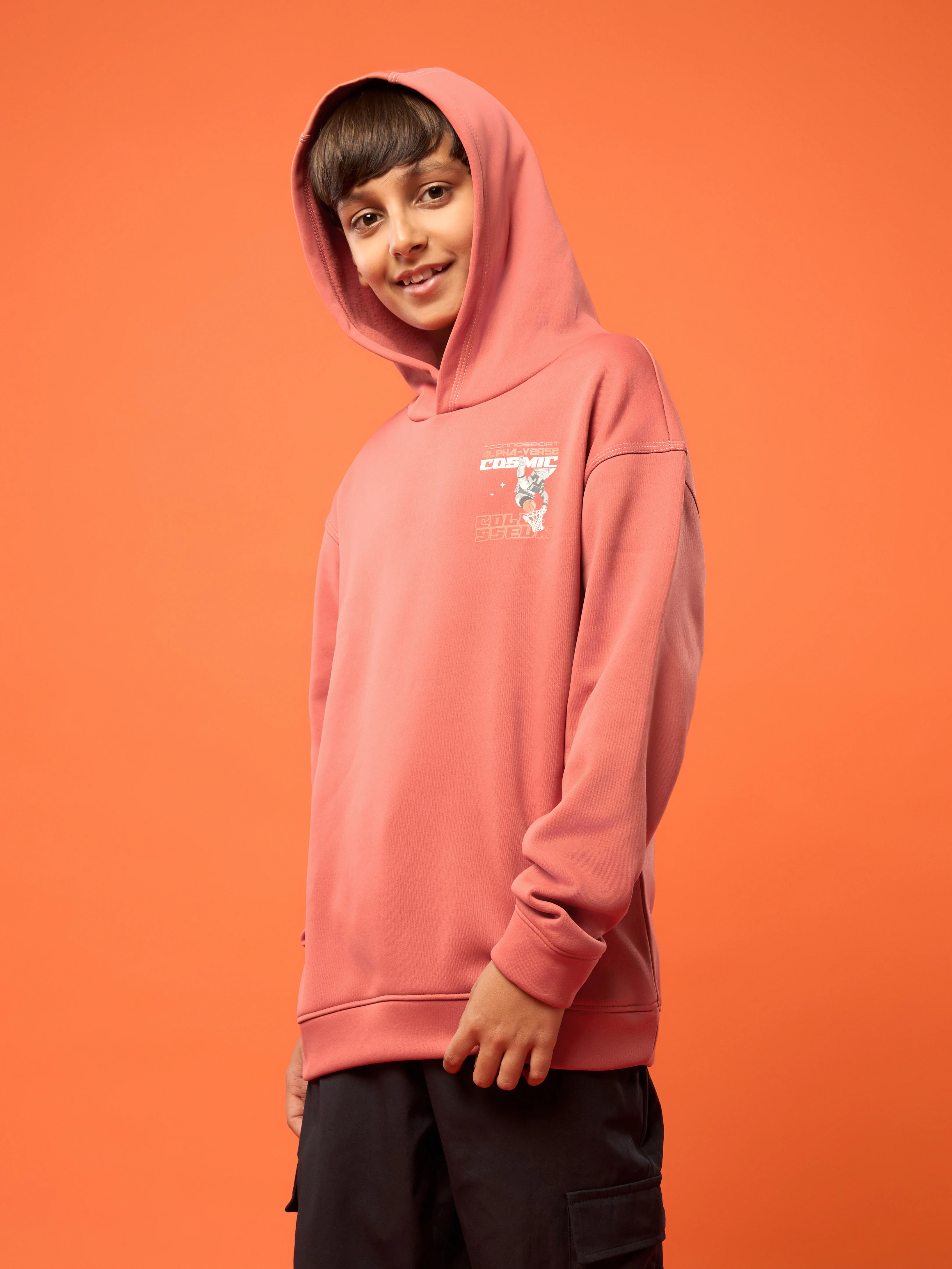 Boys Back Printed Slim Fit Hooded Sports Sweatshirt with TECHNO WARM+ - Image 4