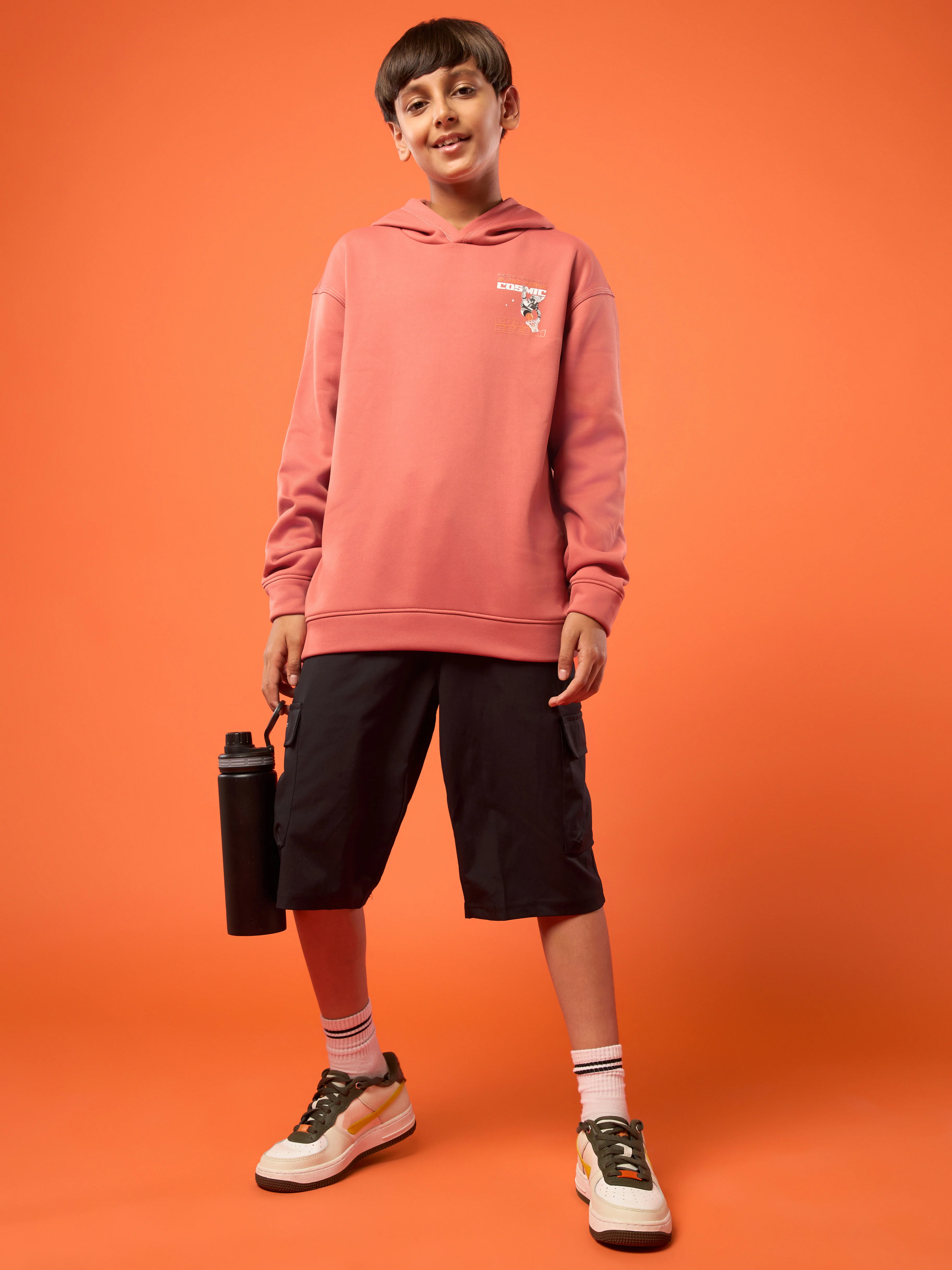 Boys Back Printed Slim Fit Hooded Sports Sweatshirt with TECHNO WARM+ - Image 5