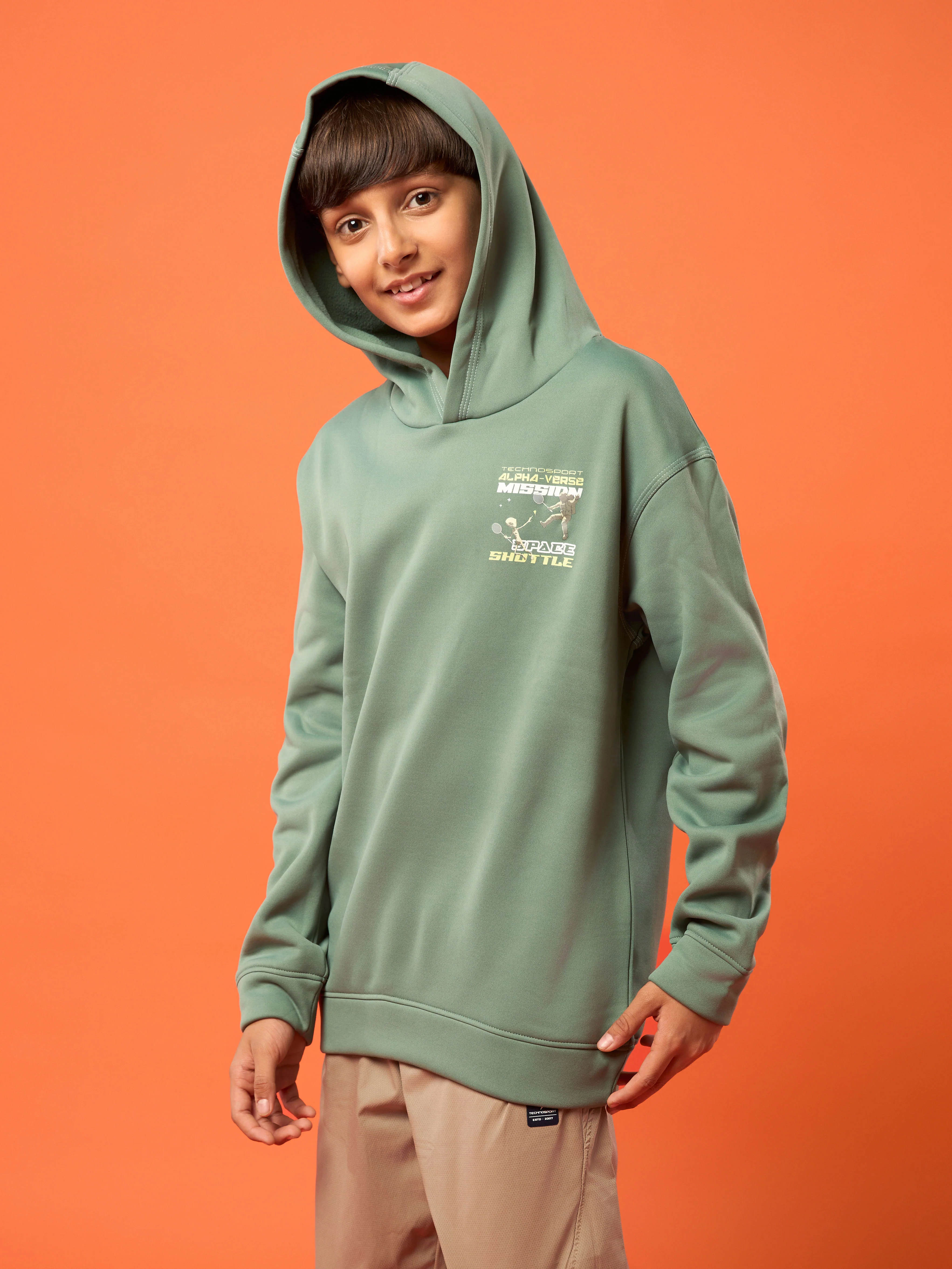 Boys Back Printed Slim Fit Hooded Sports Sweatshirt with TECHNO WARM+ - Image 2