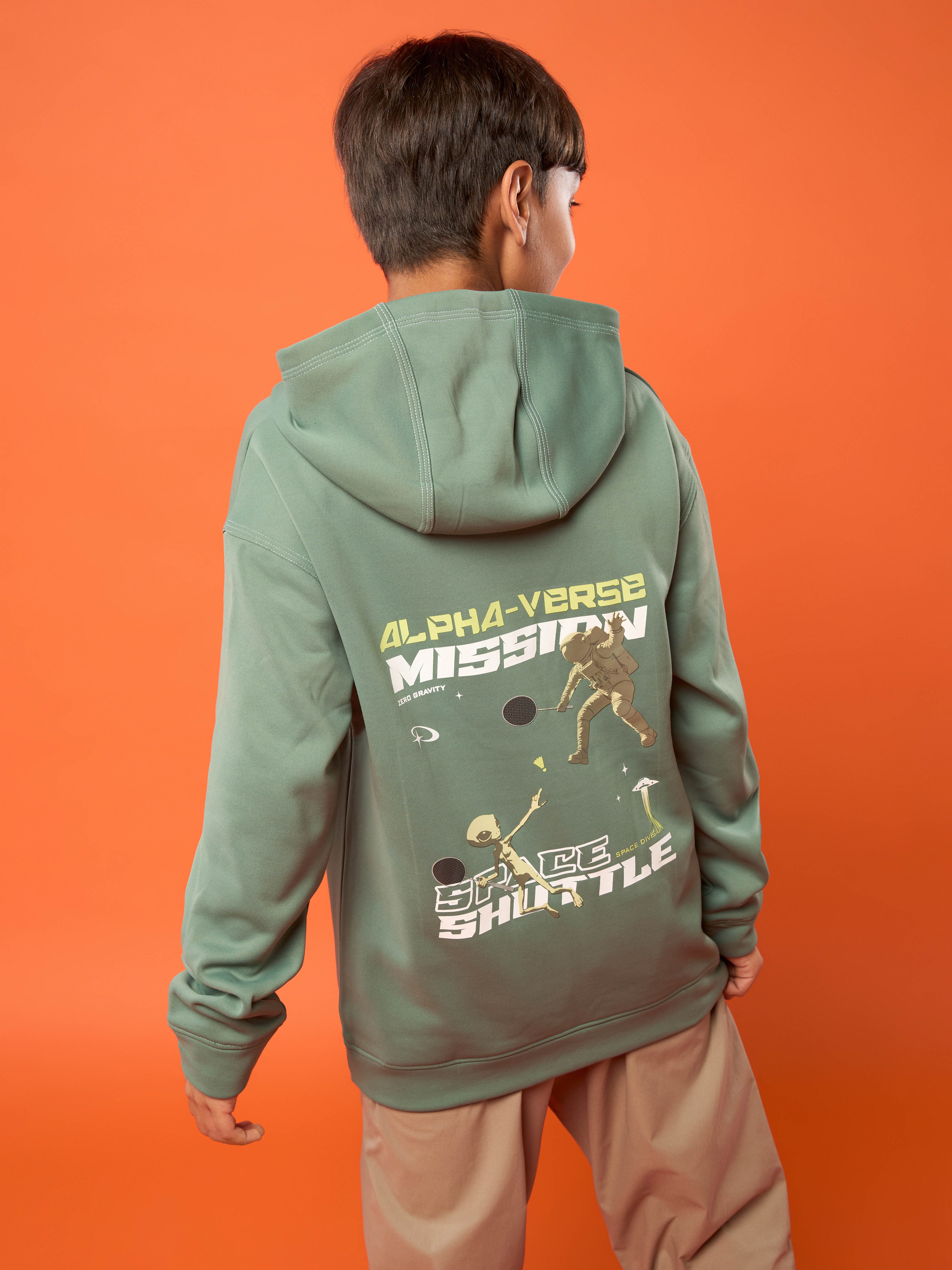 Boys Back Printed Slim Fit Hooded Sports Sweatshirt with TECHNO WARM+ - Image 7