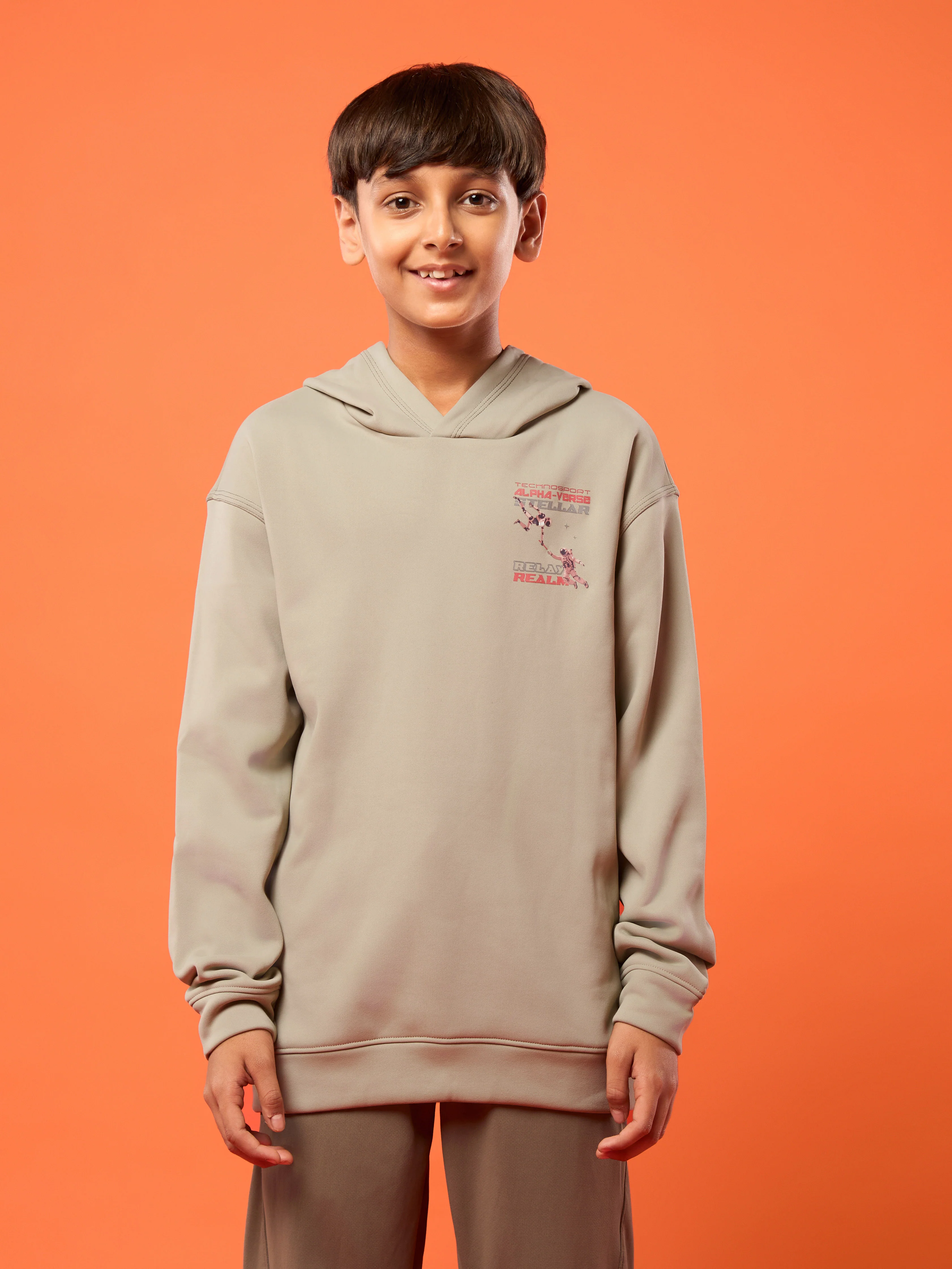 Boys Back Printed Slim Fit Hooded Sports Sweatshirt with TECHNO WARM+ - Image 2
