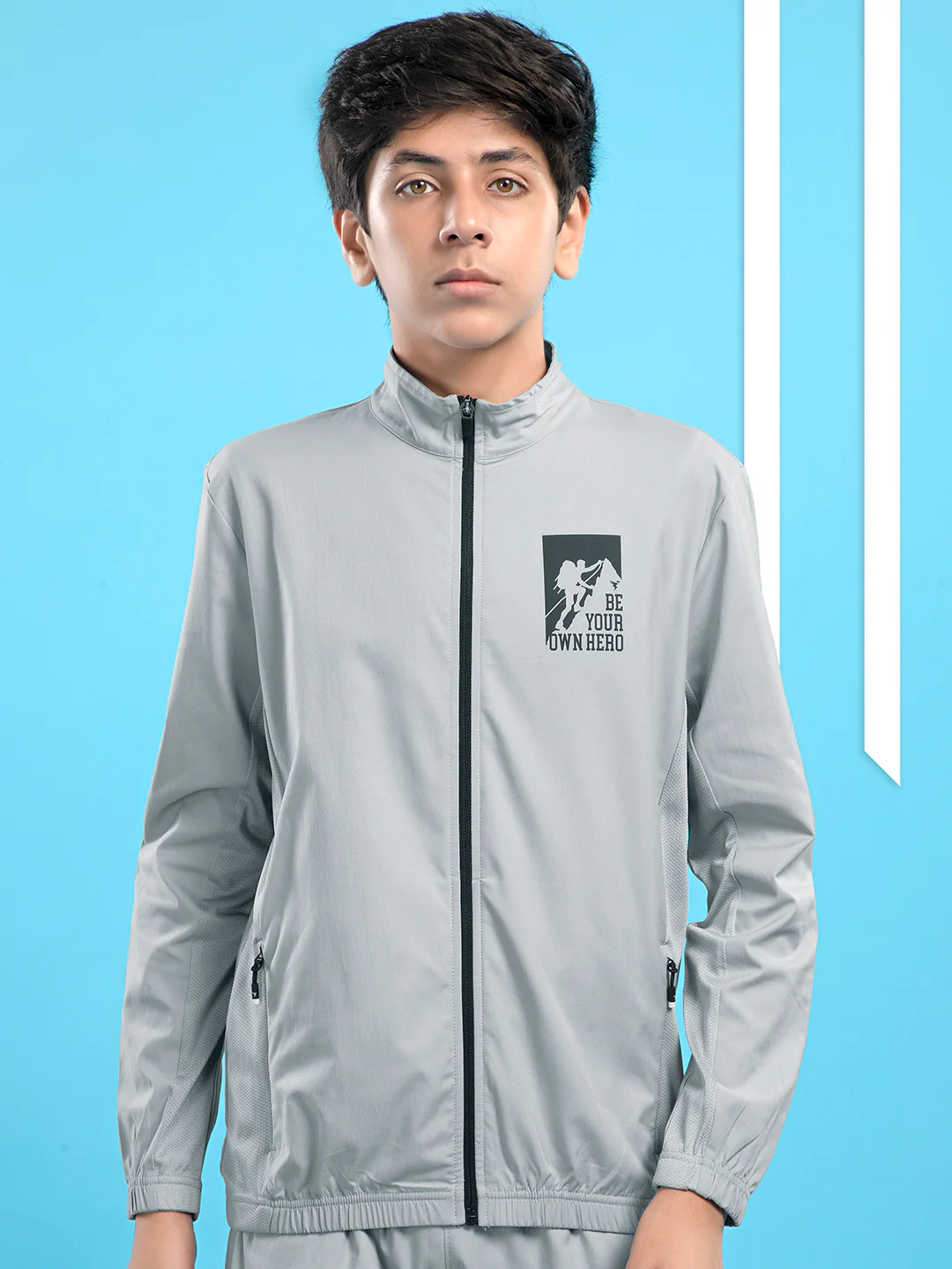 Boys Colorblock Slim Fit Mock Neck Sports Jacket with TS FLEXI - Image 2