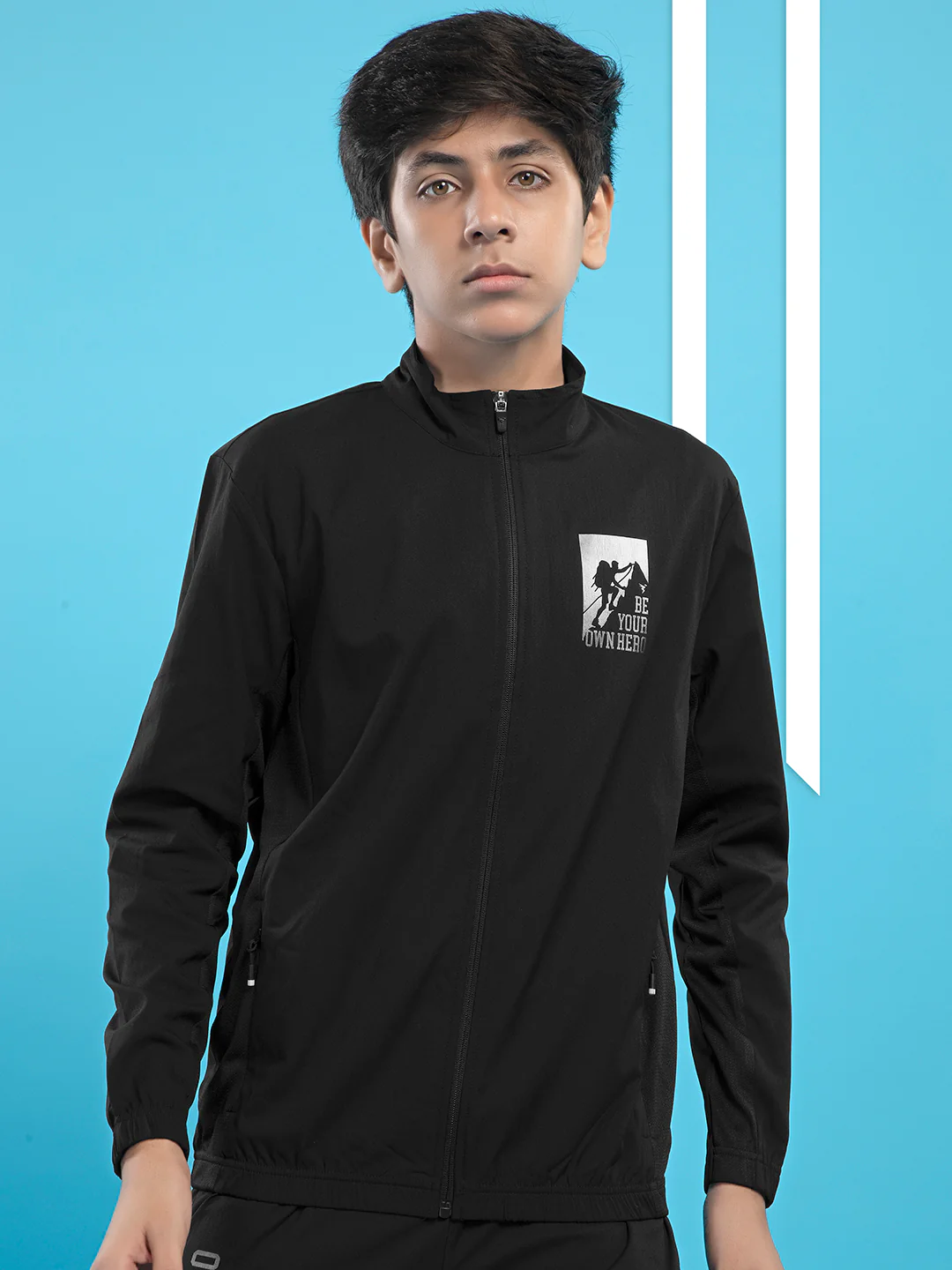 Boys Colorblock Slim Fit Mock Neck Sports Jacket with TS FLEXI - Image 2
