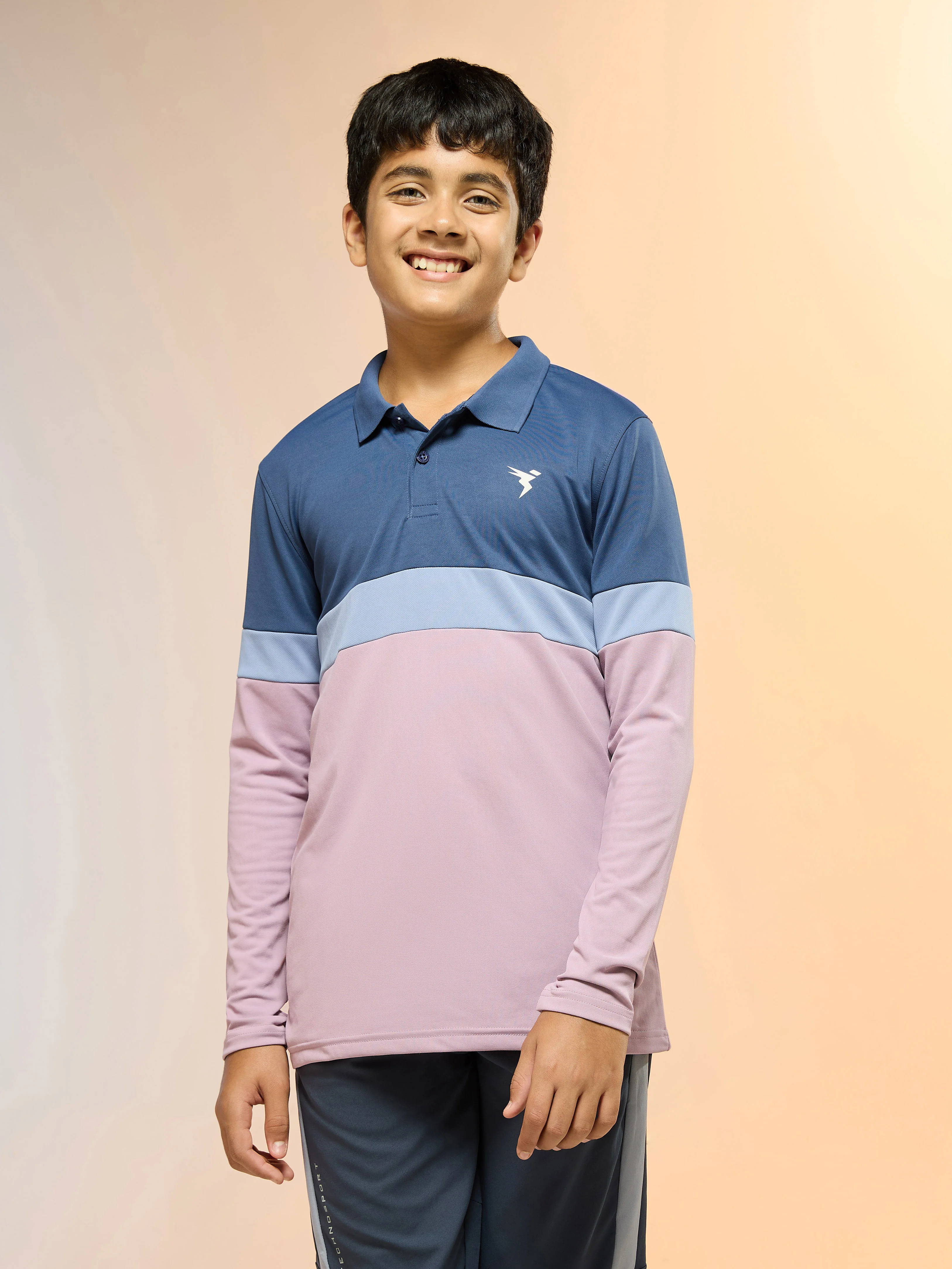 Boys Colorblock Slim Fit Polo Sports T-shirt with TECHNO DRY - Image 2