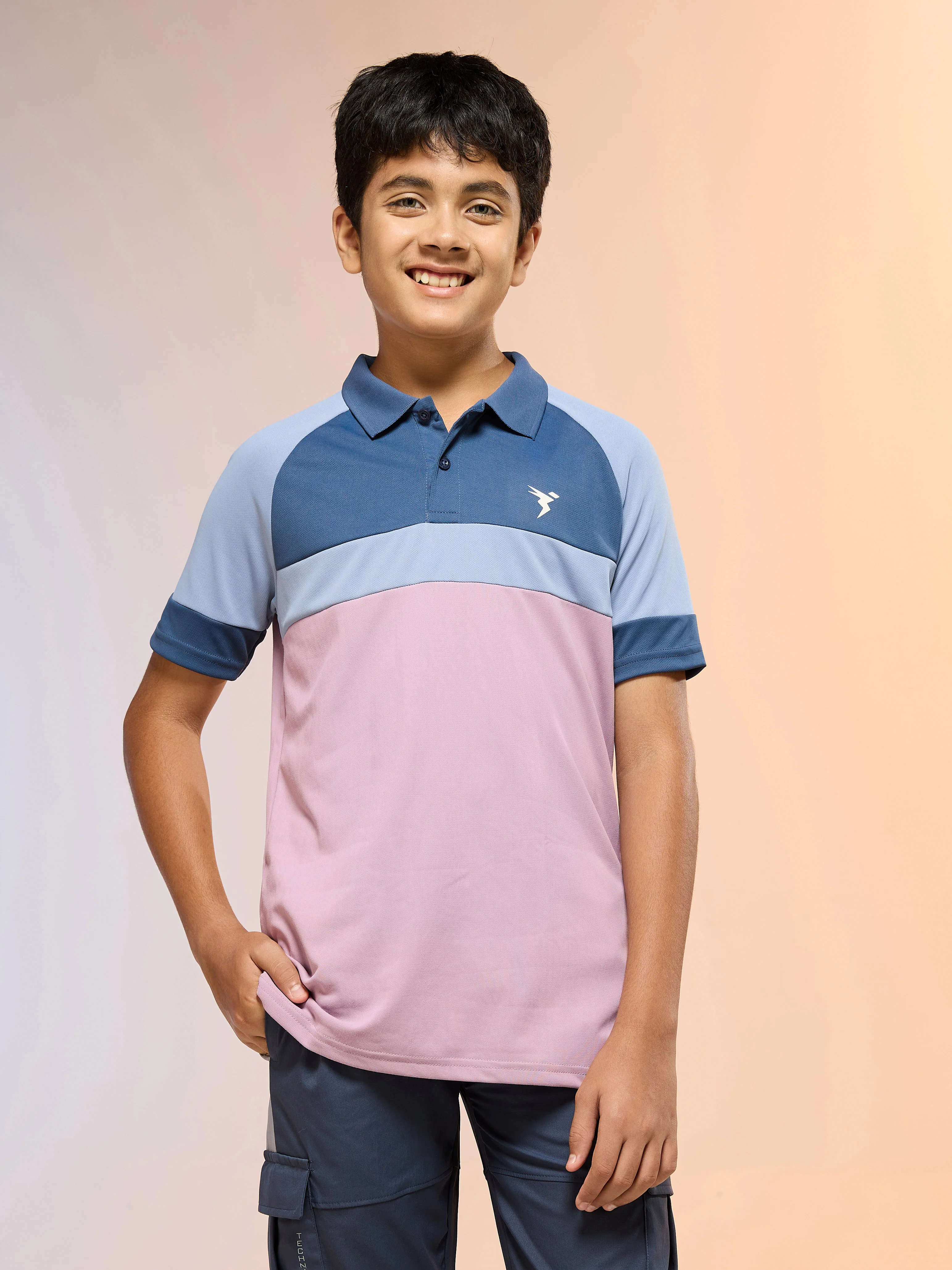 Boys Colorblock Slim Fit Polo Sports T-shirt with TECHNO DRY - Image 2