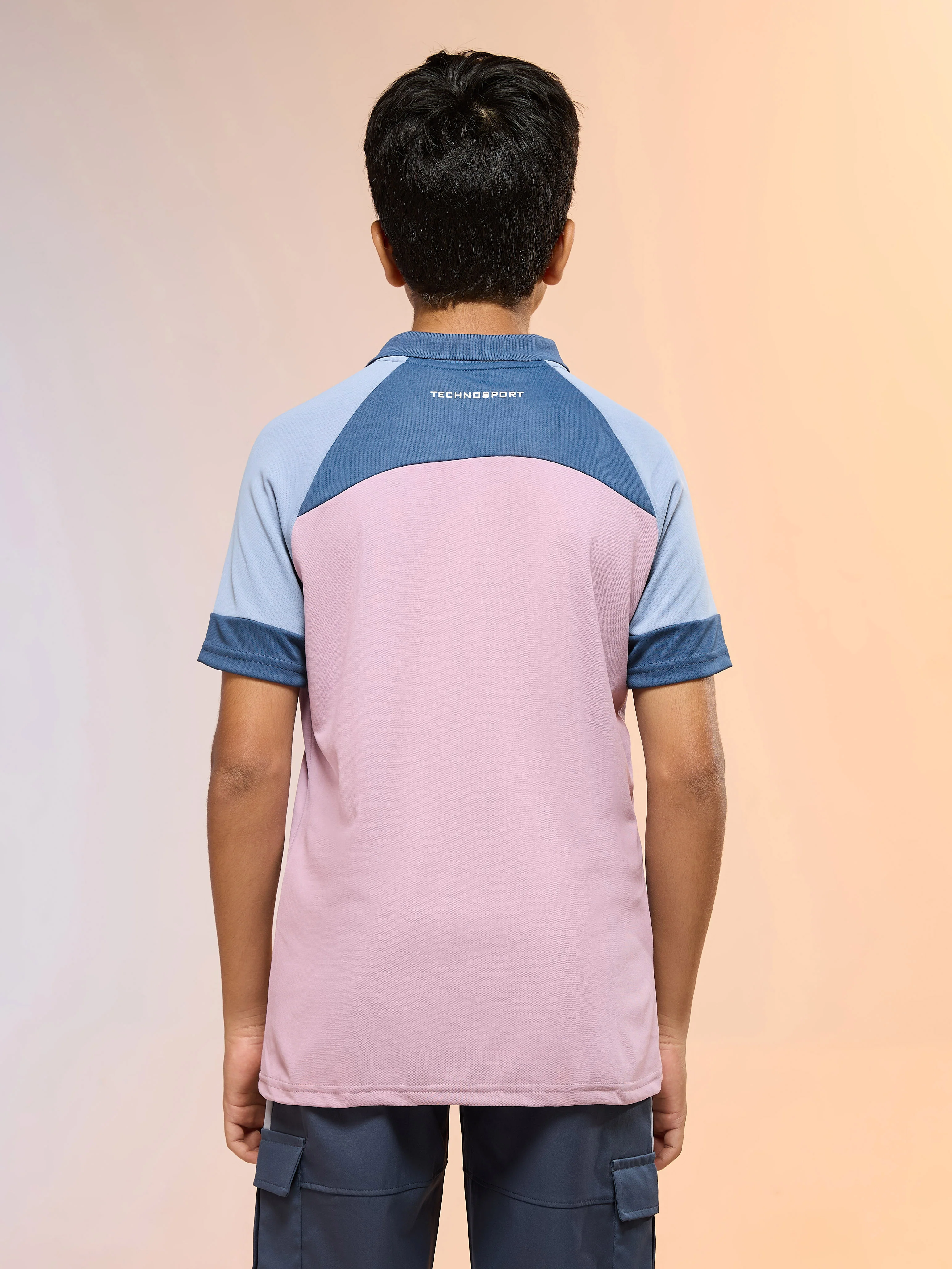 Boys Colorblock Slim Fit Polo Sports T-shirt with TECHNO DRY - Image 3