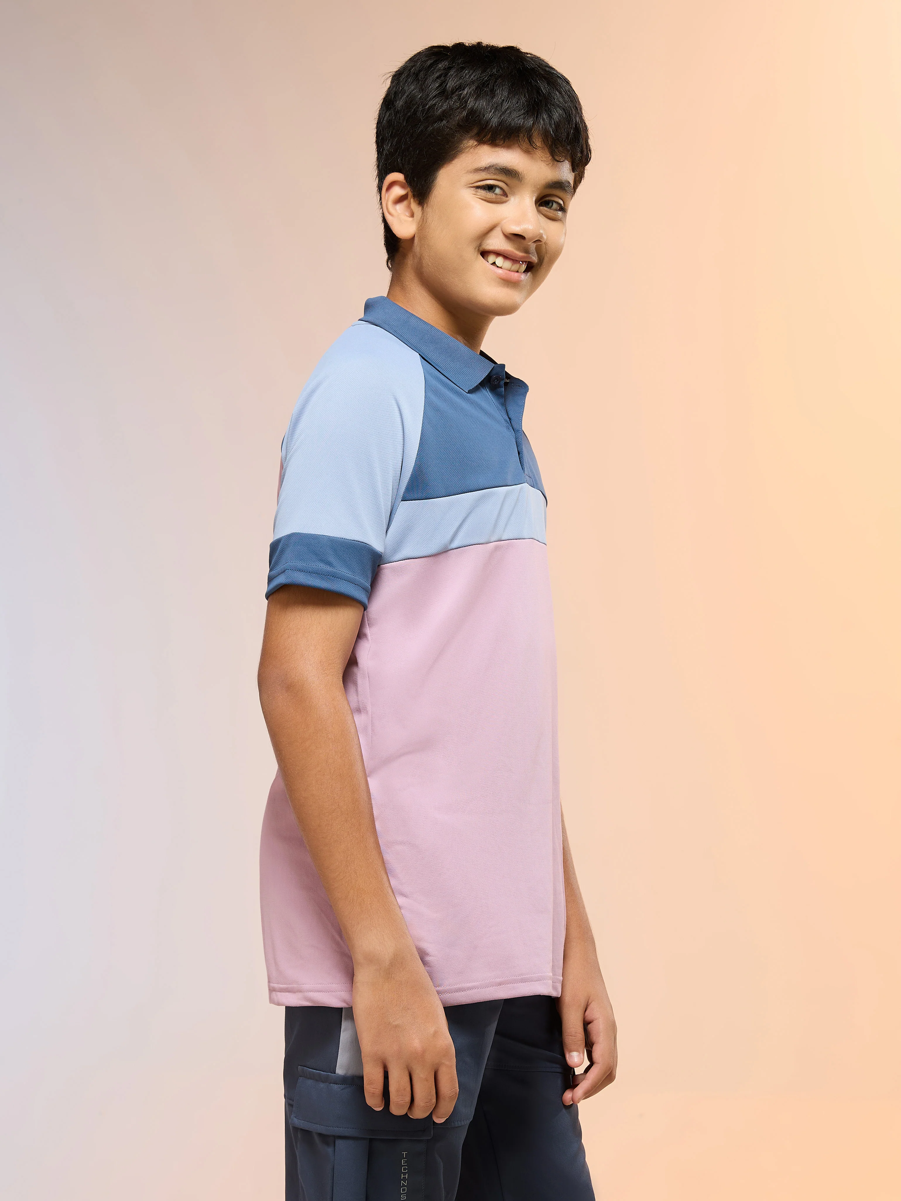Boys Colorblock Slim Fit Polo Sports T-shirt with TECHNO DRY - Image 4