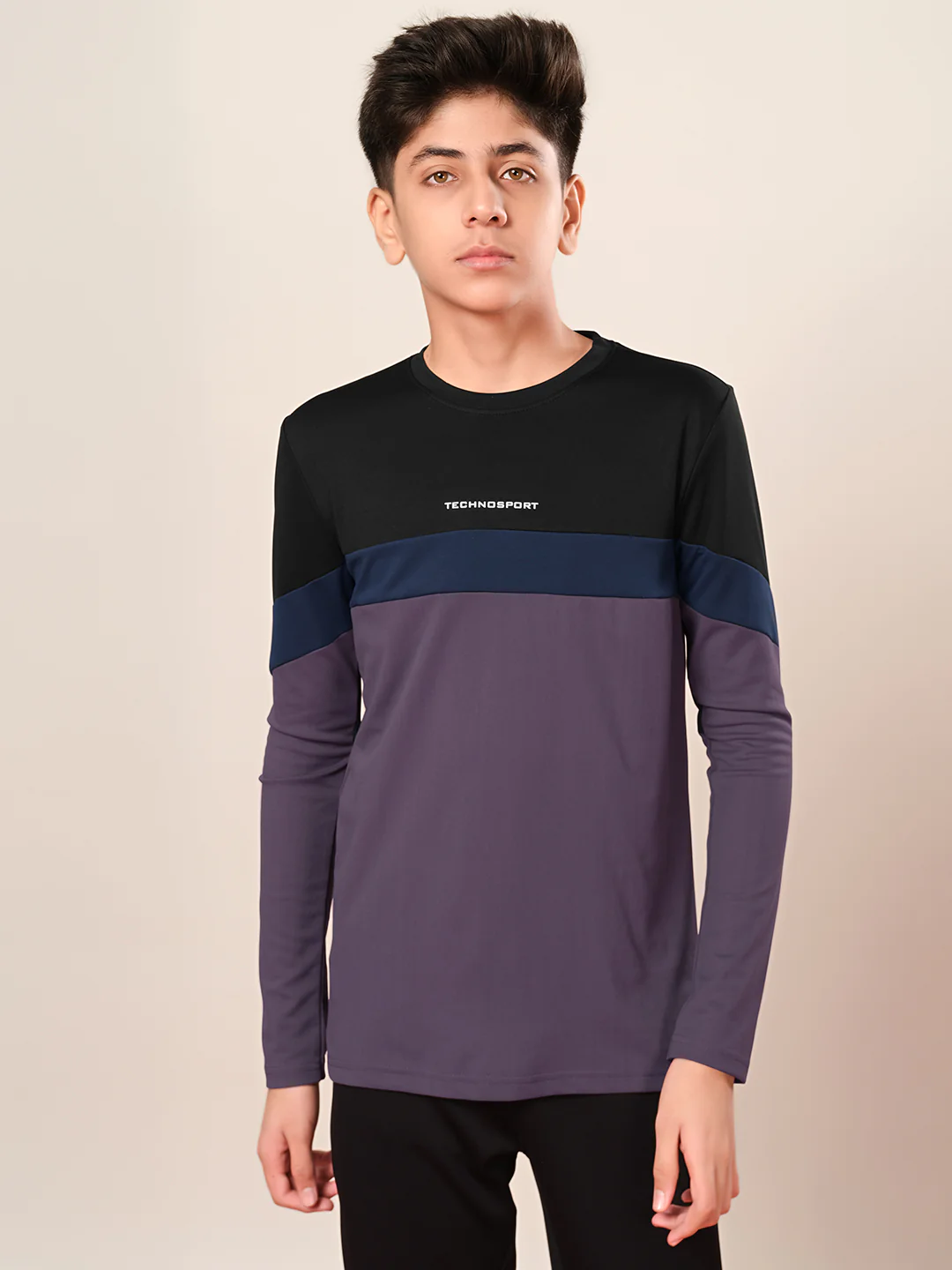 Boys Colorblock Slim Fit Round Neck Sports T-shirt with TECHNO DRY - Image 2