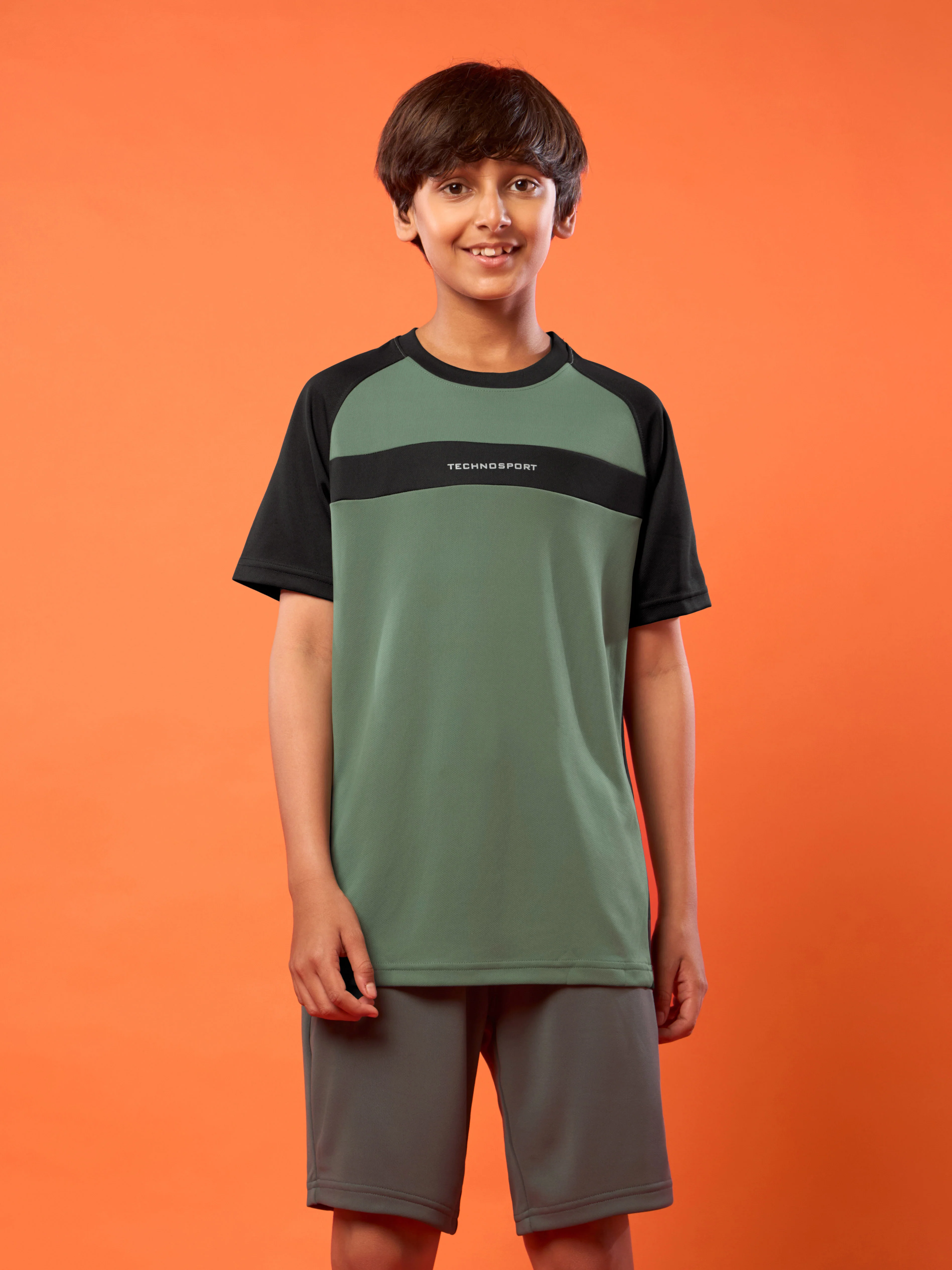 Boys Colorblock Slim Fit Round Neck T-shirt with DOUBLE COOL