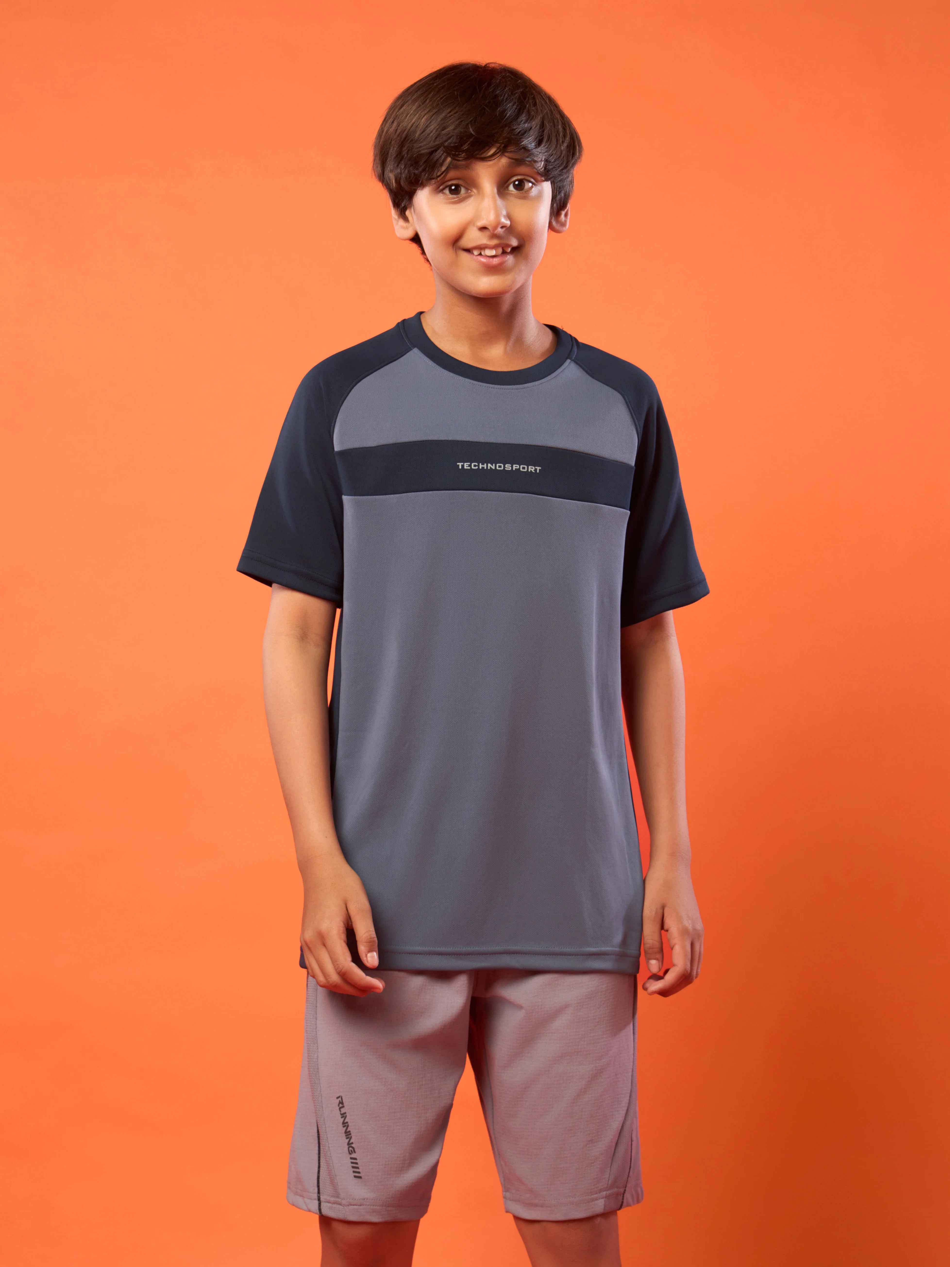 Boys Colorblock Slim Fit Round Neck T-shirt with DOUBLE COOL