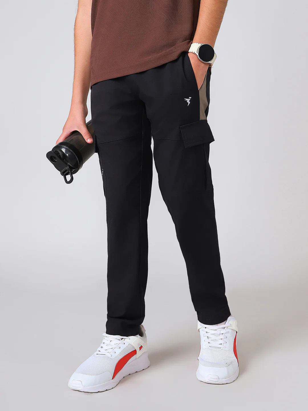 Boys Colorblock Straight Fit Sports Cargo Trackpants with TS FLEXI