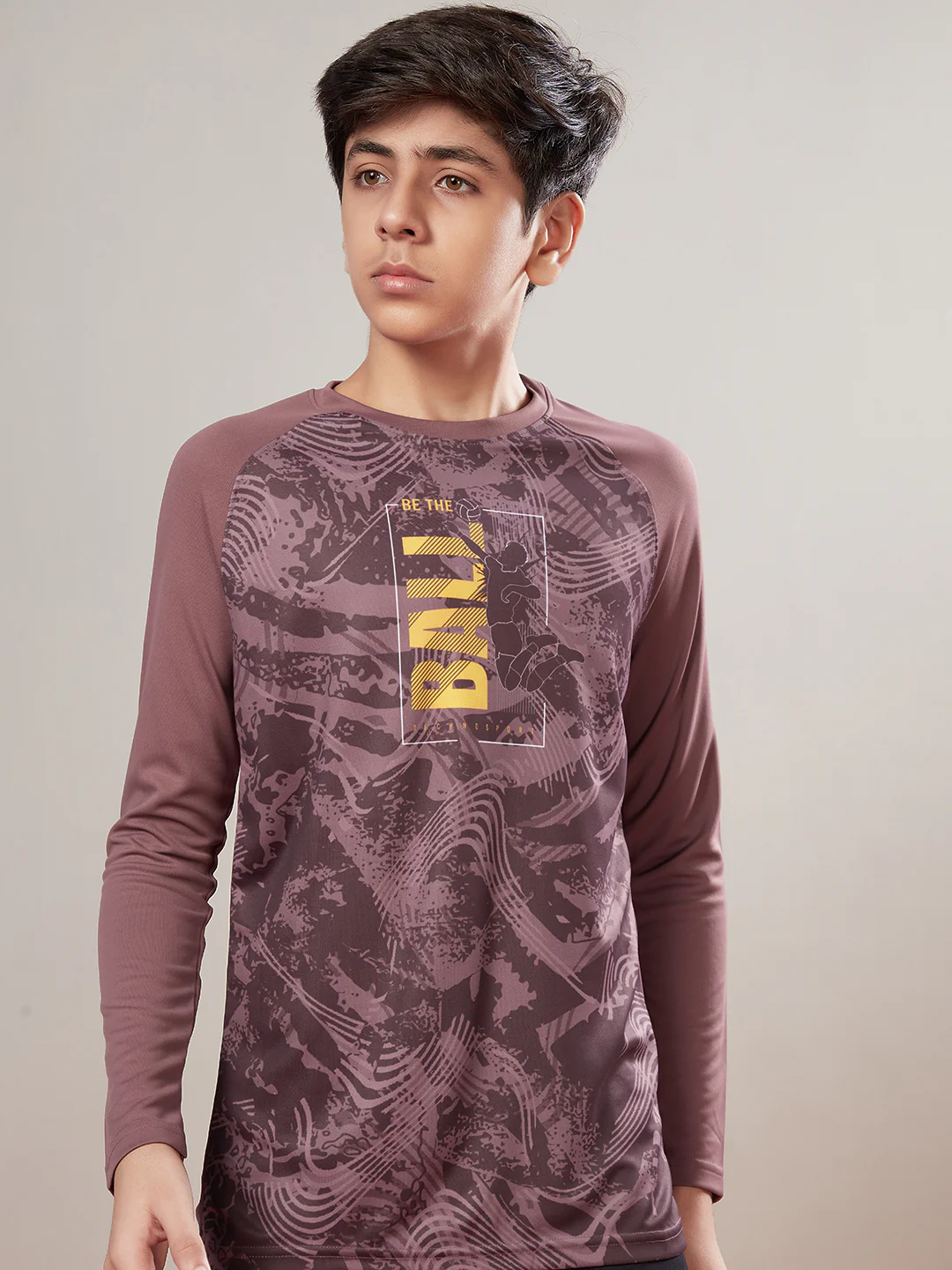 Boys Printed Slim Fit Crew Neck T-shirt with TECHNO COOL+