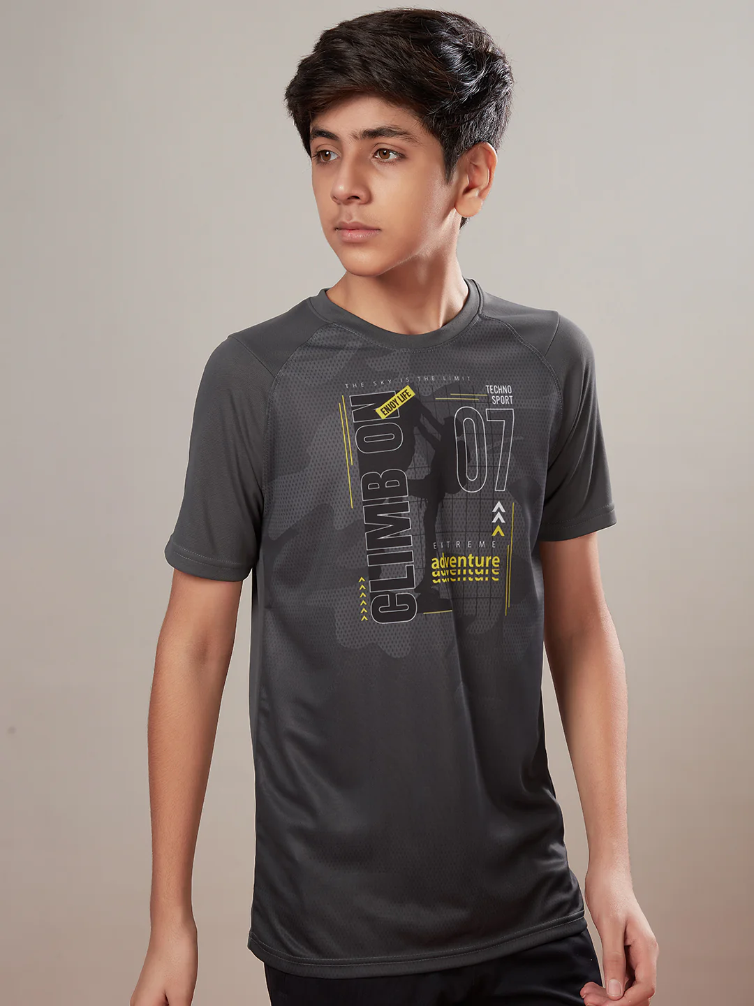 Boys Printed Slim Fit Crew Neck T-shirt with TECHNOLITE