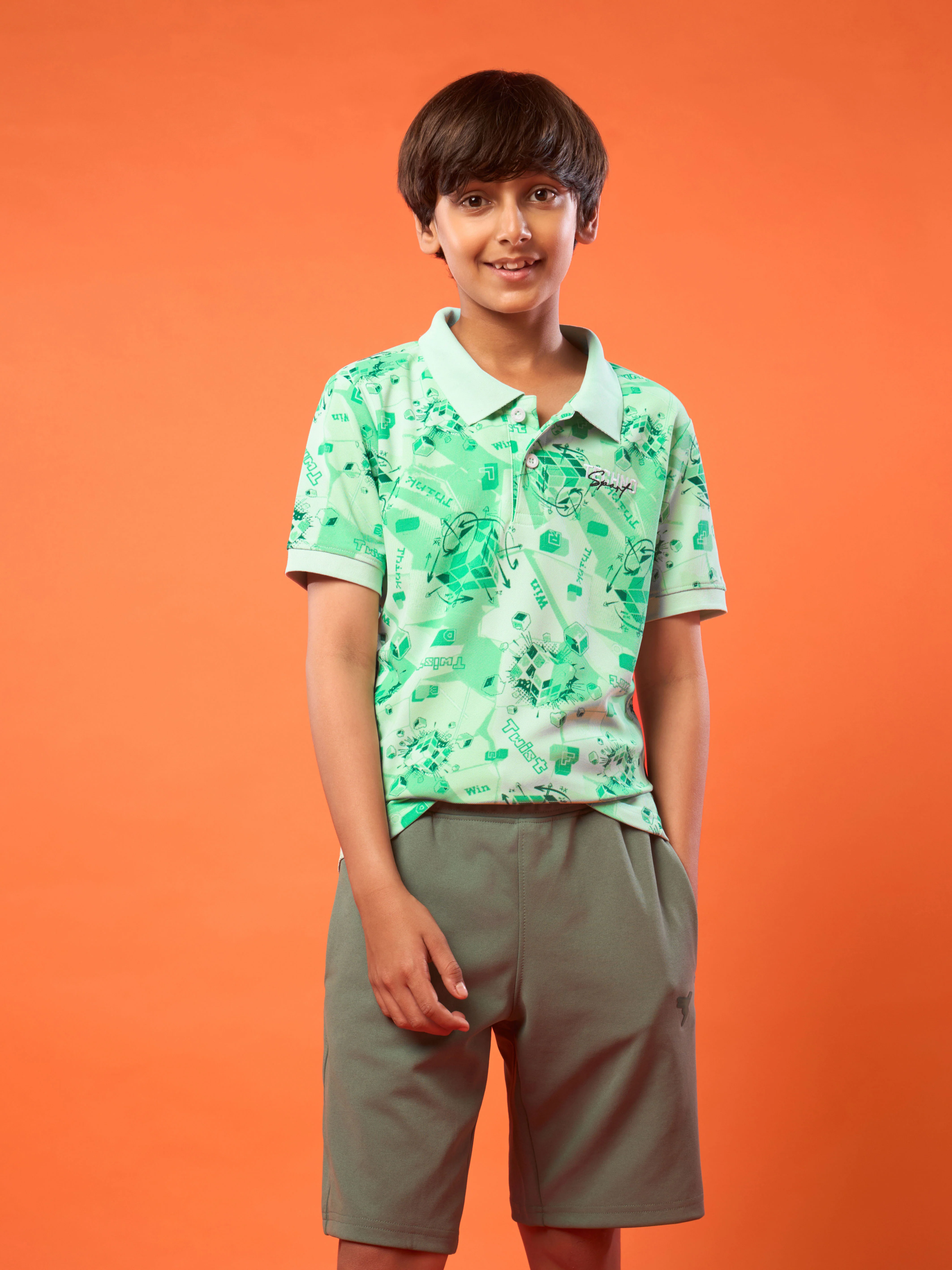 Boys Printed Slim Fit Polo Sports T-shirt with MATPIQ