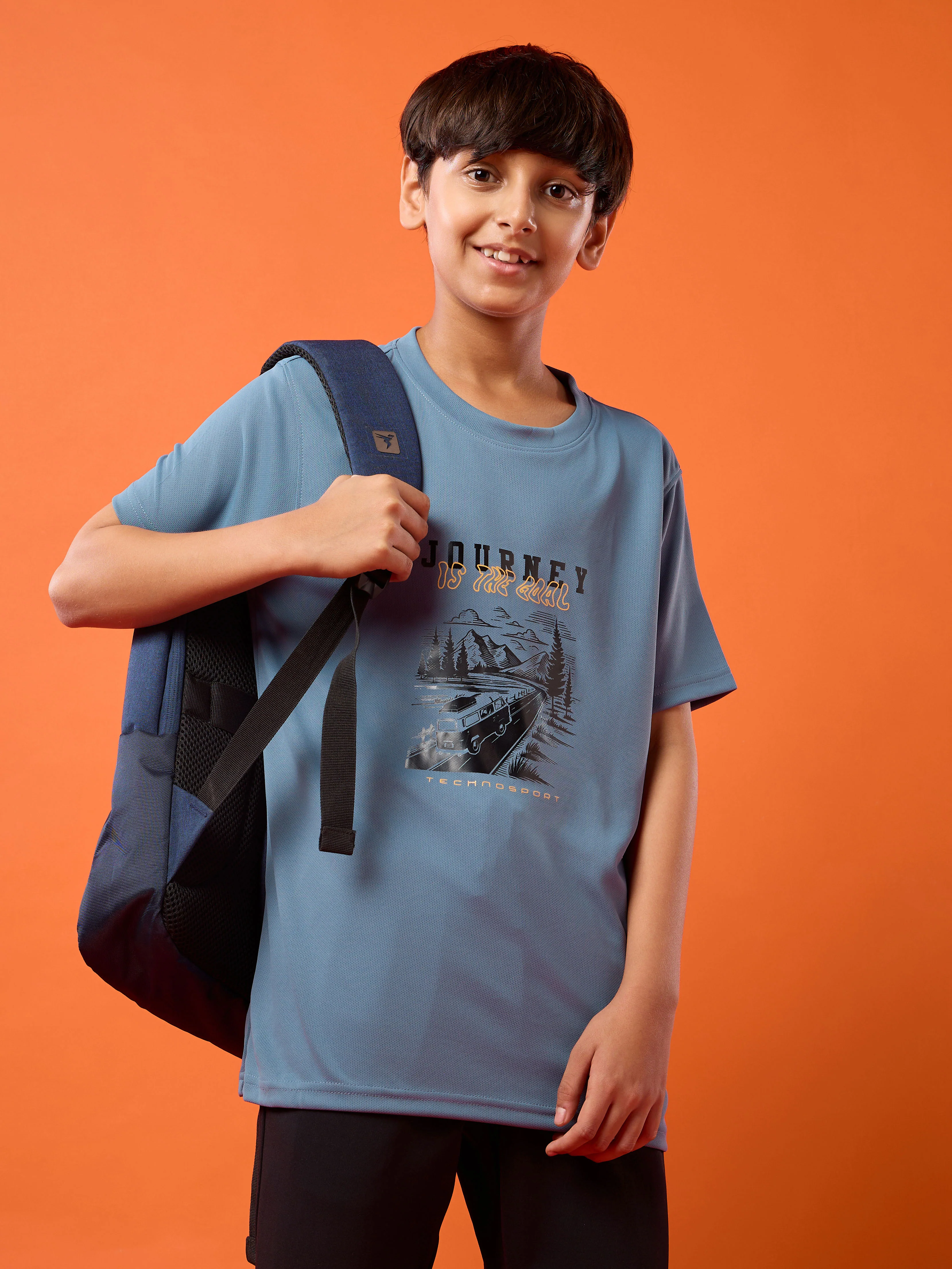 Boys Printed Slim Fit Round Neck Sports T-shirt with TECHNOCOOL+