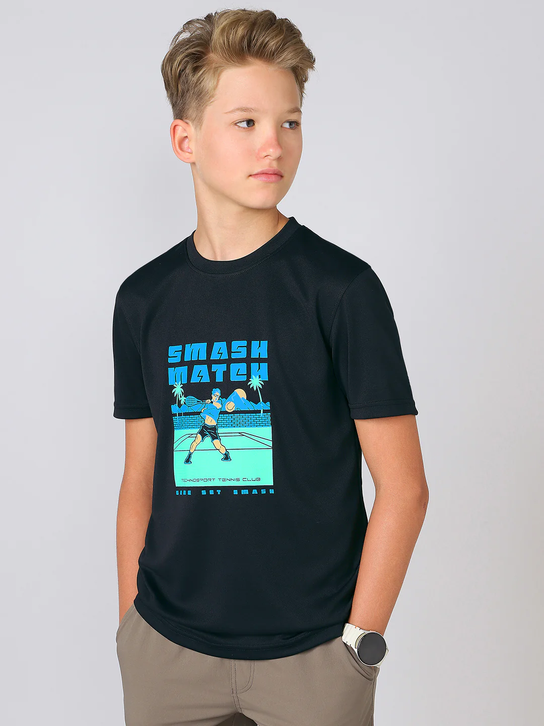 Boys Printed Slim Fit Round Neck Sports T-shirt with TECHNOCOOL+