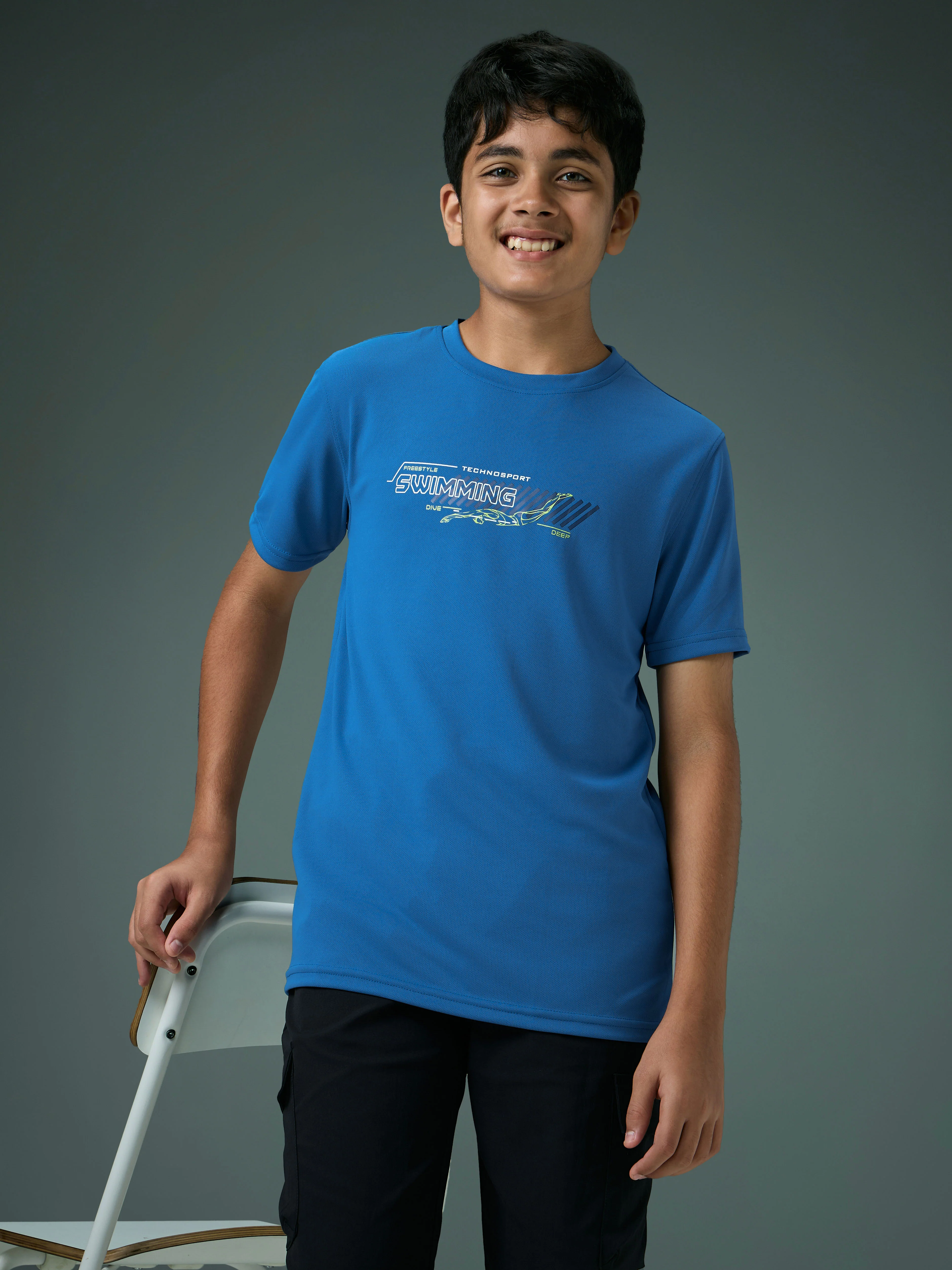 Boys Printed Slim Fit Round Neck Sports T-shirt with TECHNOCOOL+