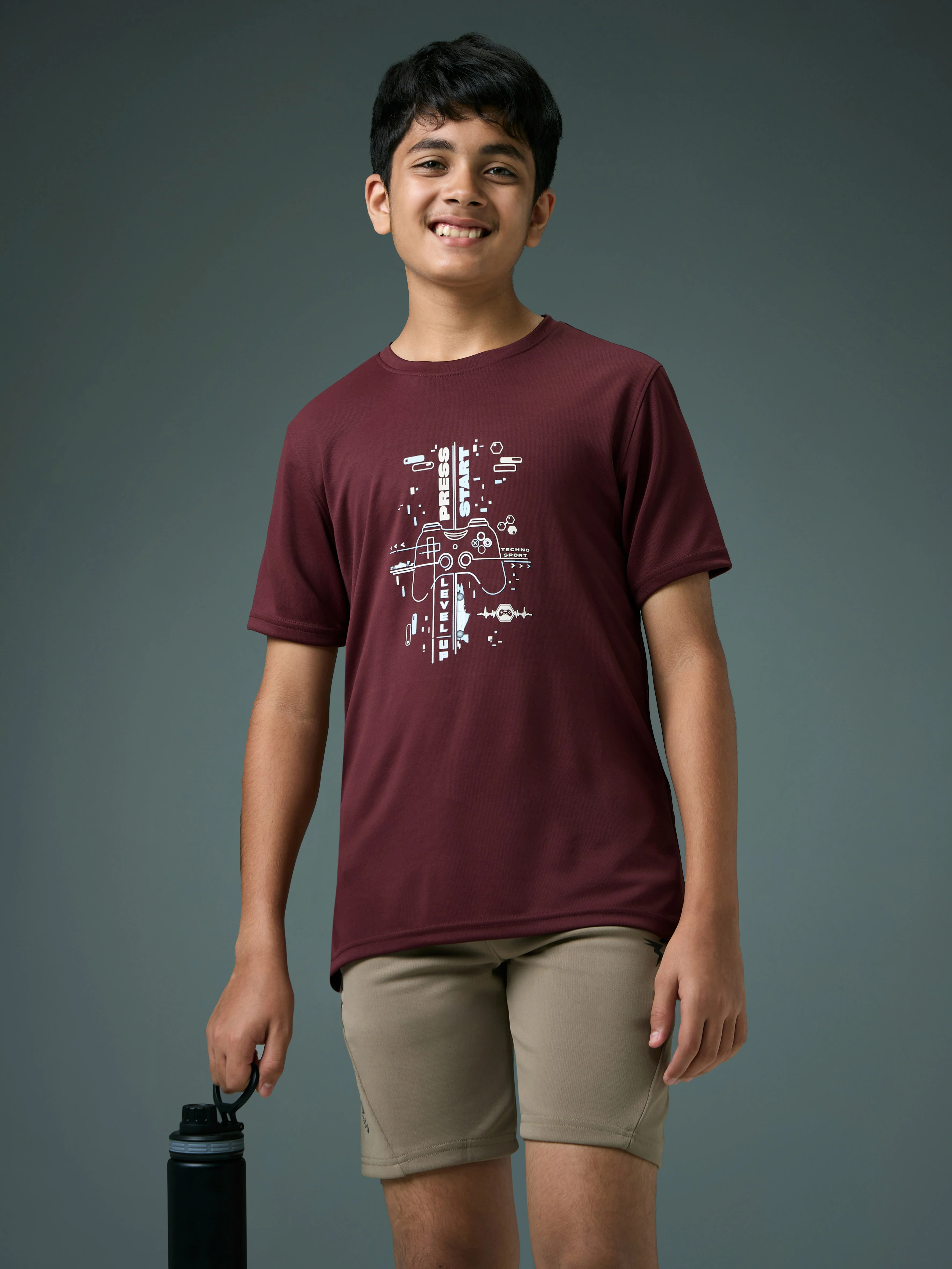 Boys Printed Slim Fit Round Neck Sports T-shirt with TECHNOCOOL+