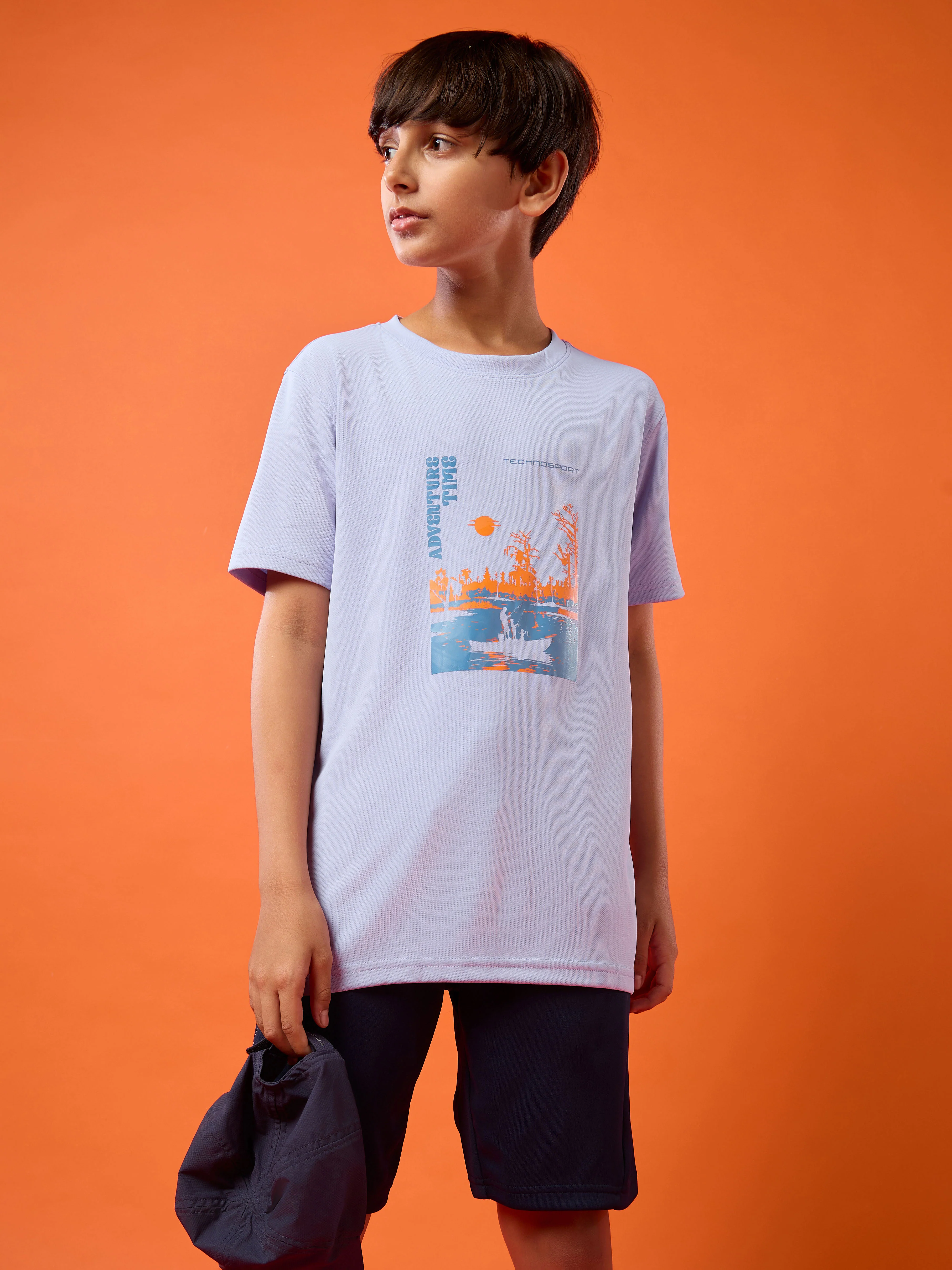 Boys Printed Slim Fit Round Neck Sports T-shirt with TECHNOCOOL+
