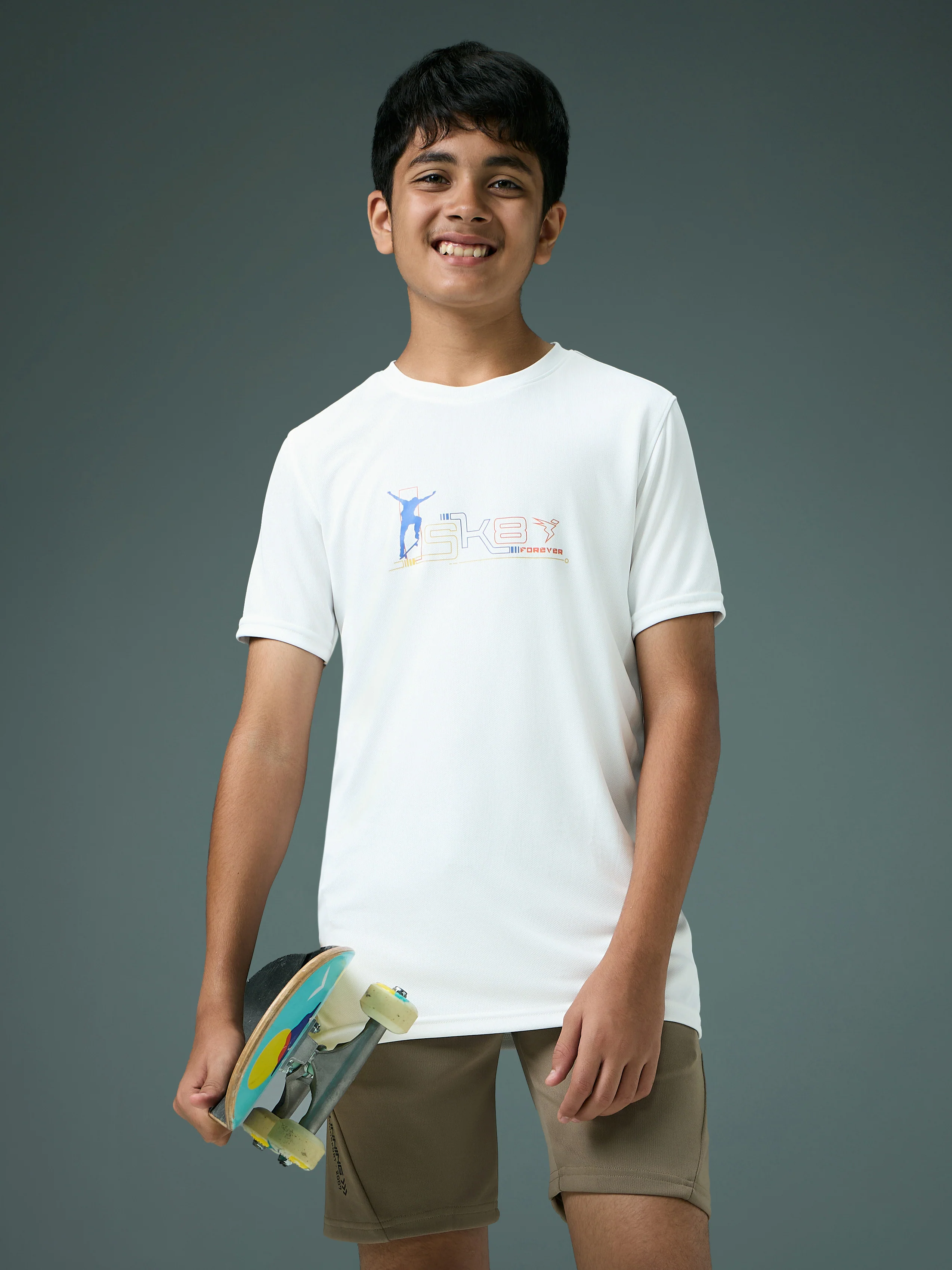 Boys Printed Slim Fit Round Neck Sports T-shirt with TECHNOCOOL+
