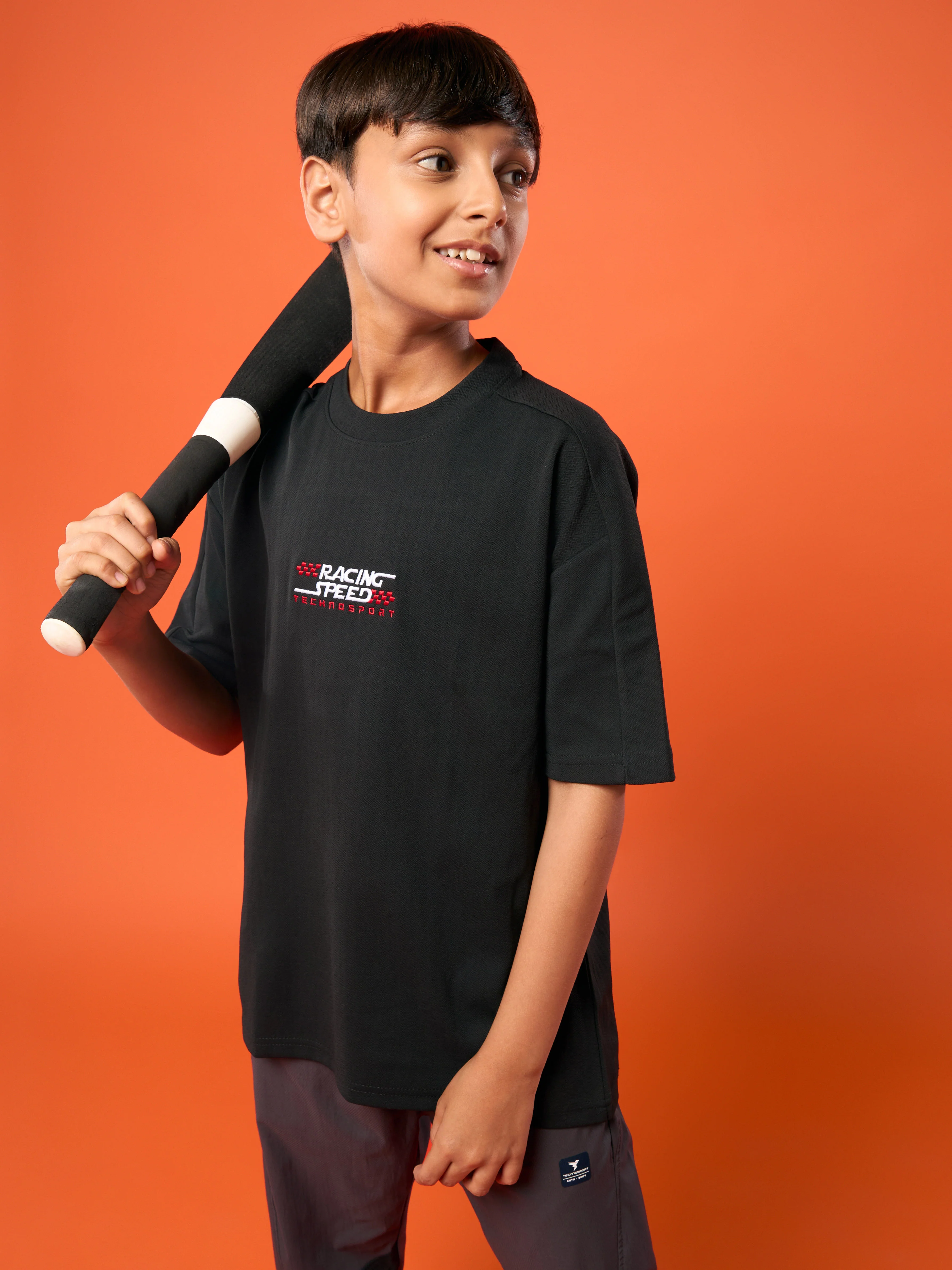 Boys Printed Typography Round Neck Sports T-shirt Regular Fit with ELASO PLUS