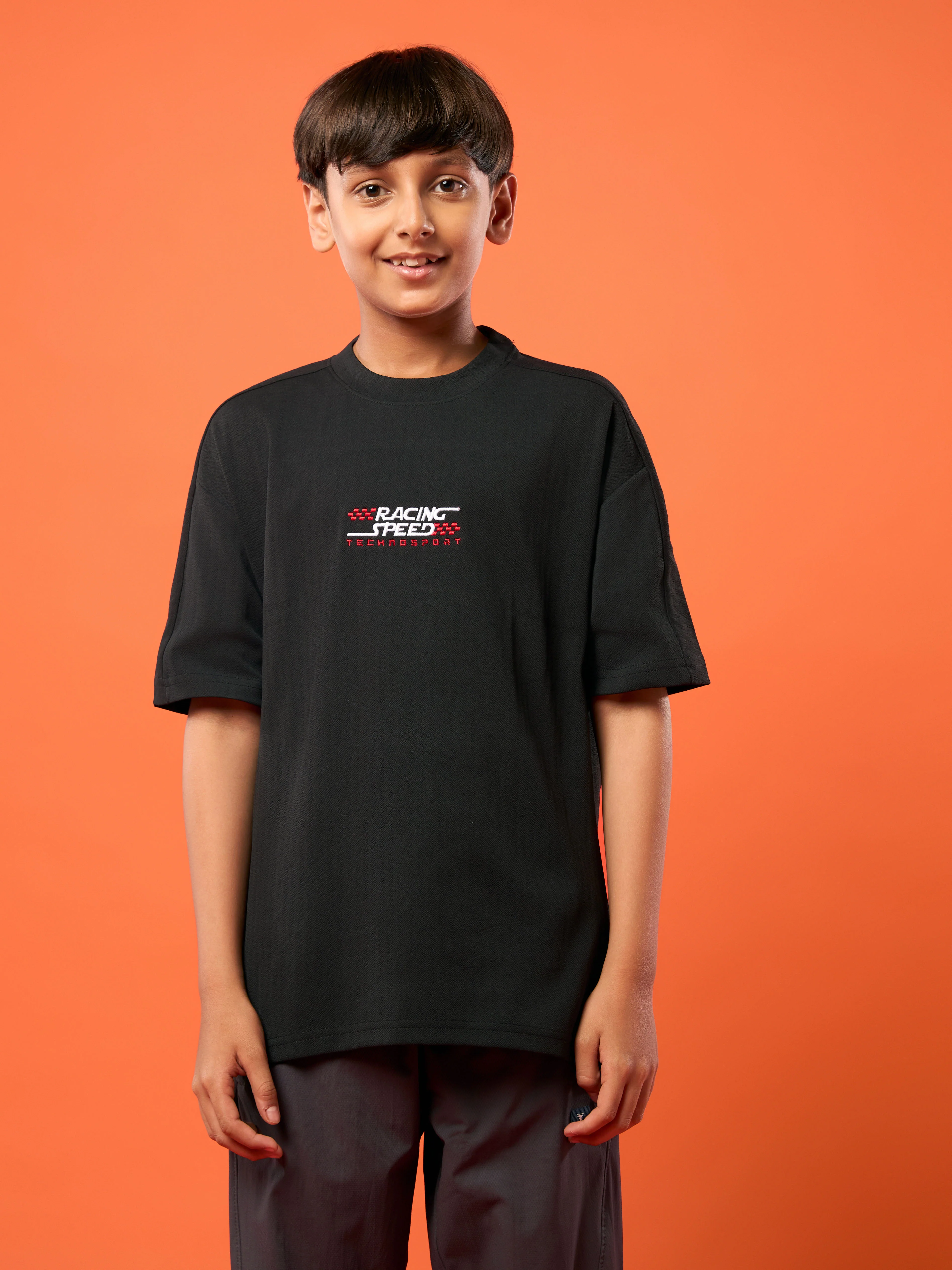 Boys Printed Typography Round Neck Sports T-shirt Regular Fit with ELASO PLUS - Image 2