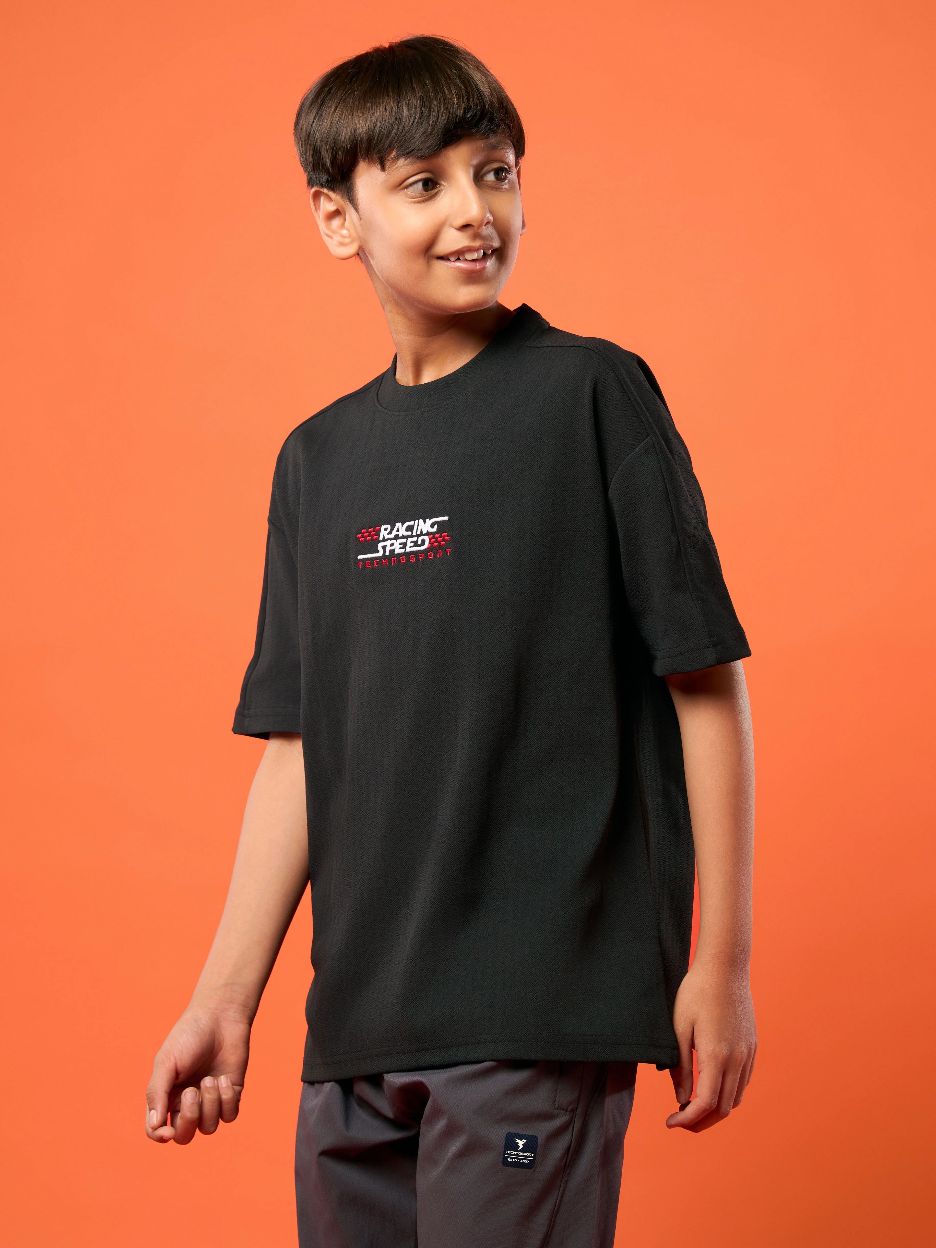 Boys Printed Typography Round Neck Sports T-shirt Regular Fit with ELASO PLUS - Image 4
