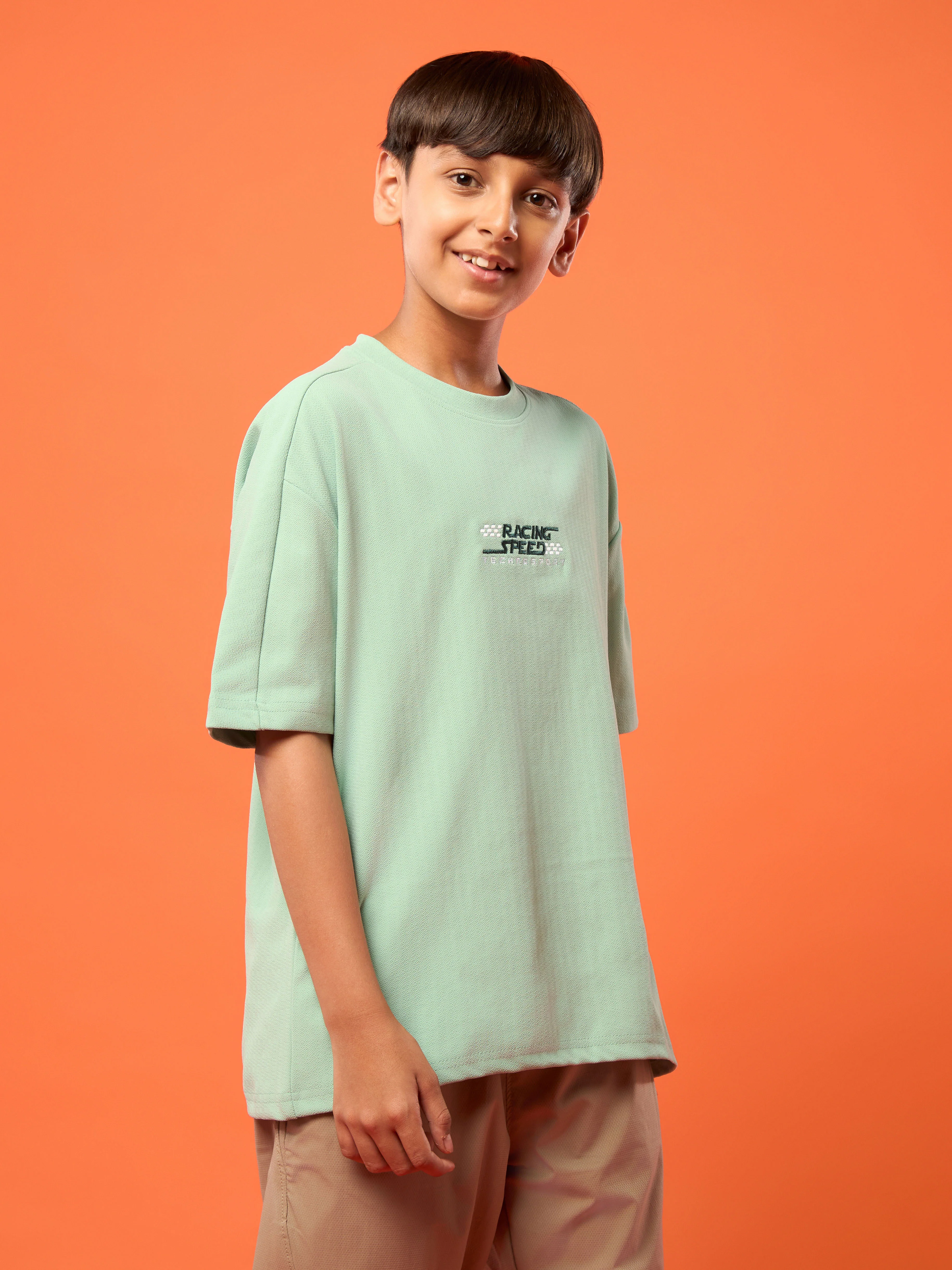 Boys Printed Typography Round Neck Sports T-shirt Regular Fit with ELASO PLUS - Image 4