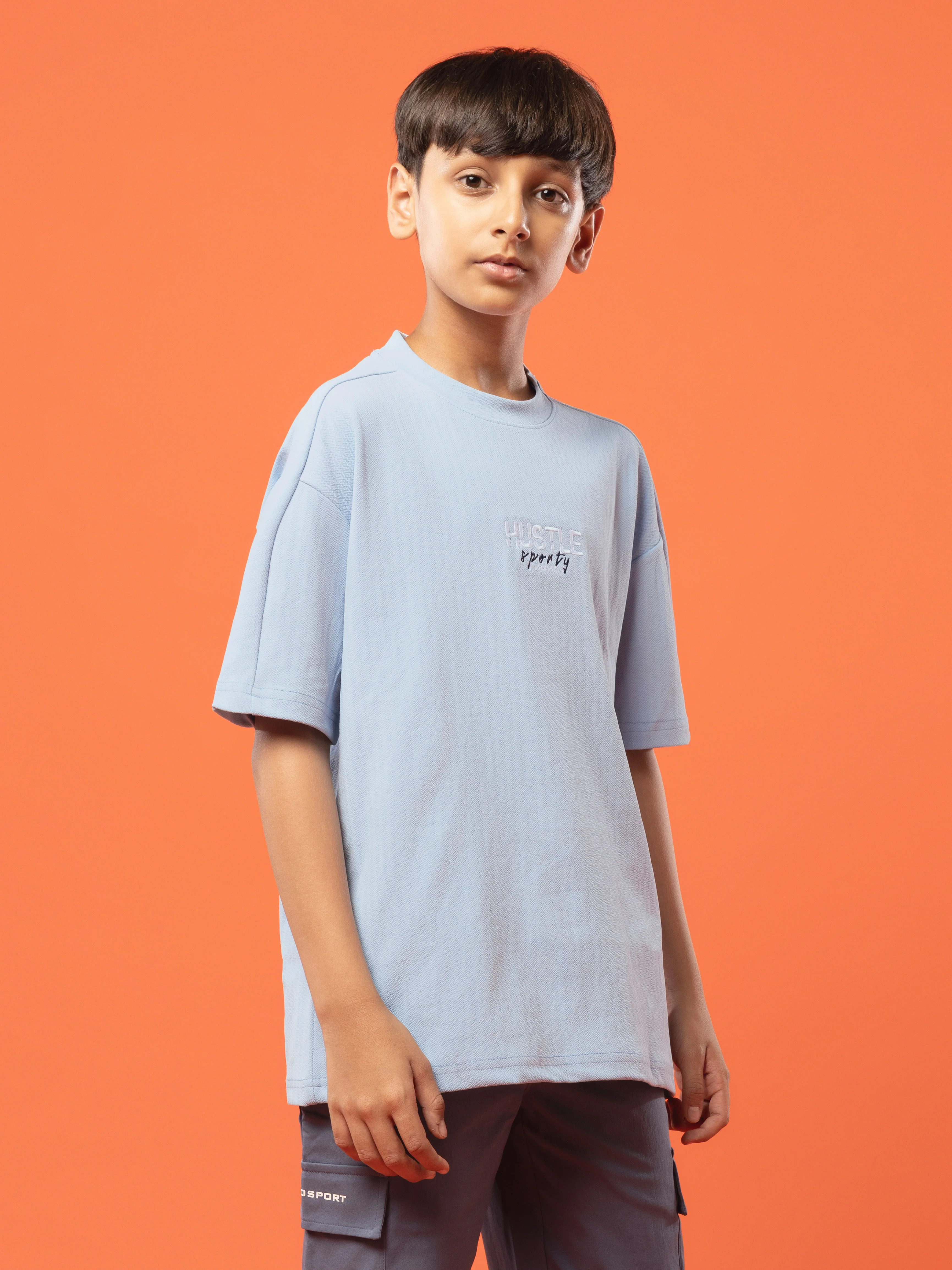 Boys Printed Typography Round Neck Sports T-shirt Regular Fit with ELASO PLUS - Image 4