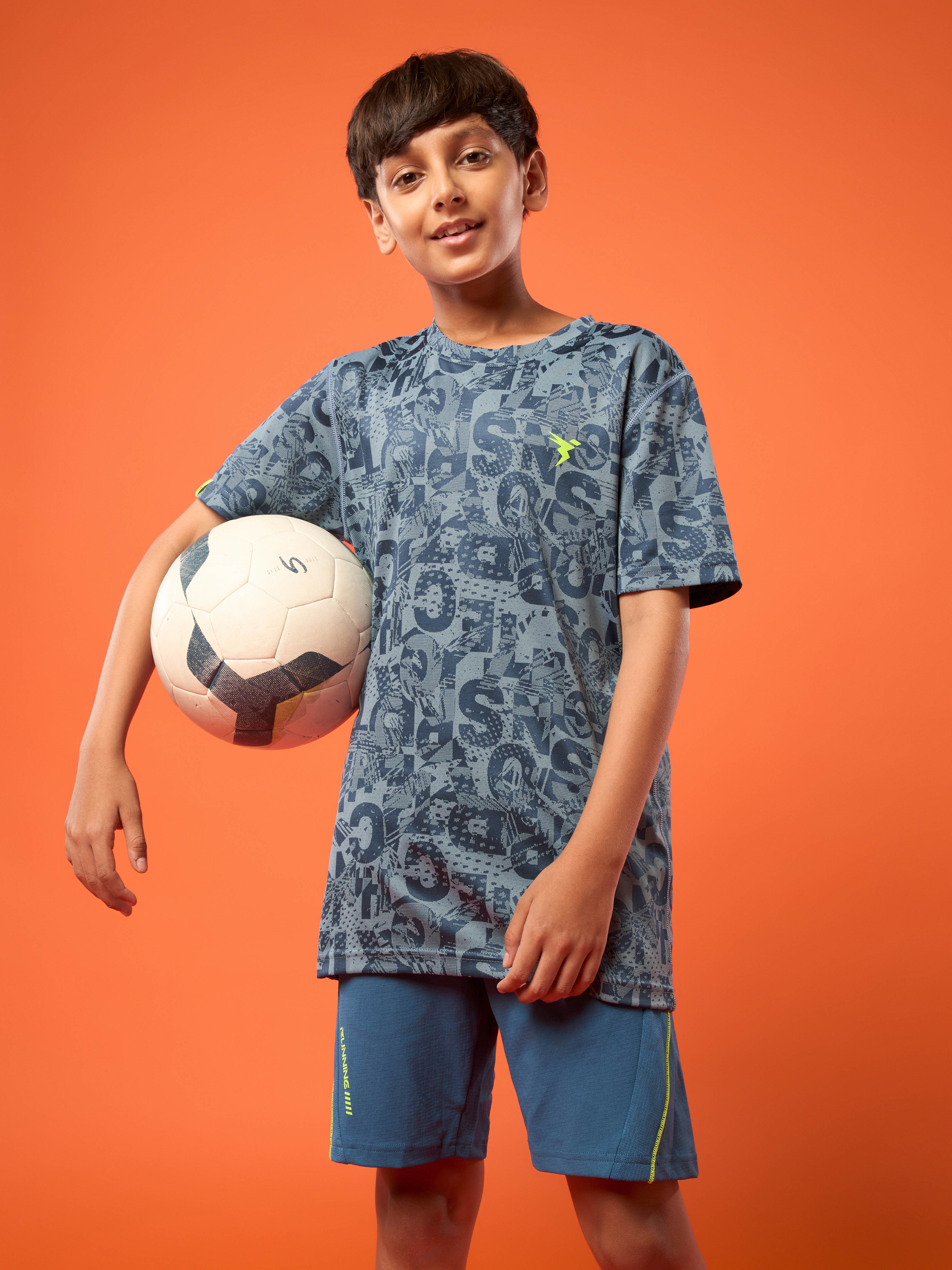 Boys Self Design Slim Fit Crew Neck T-shirt with DOUBLE COOL