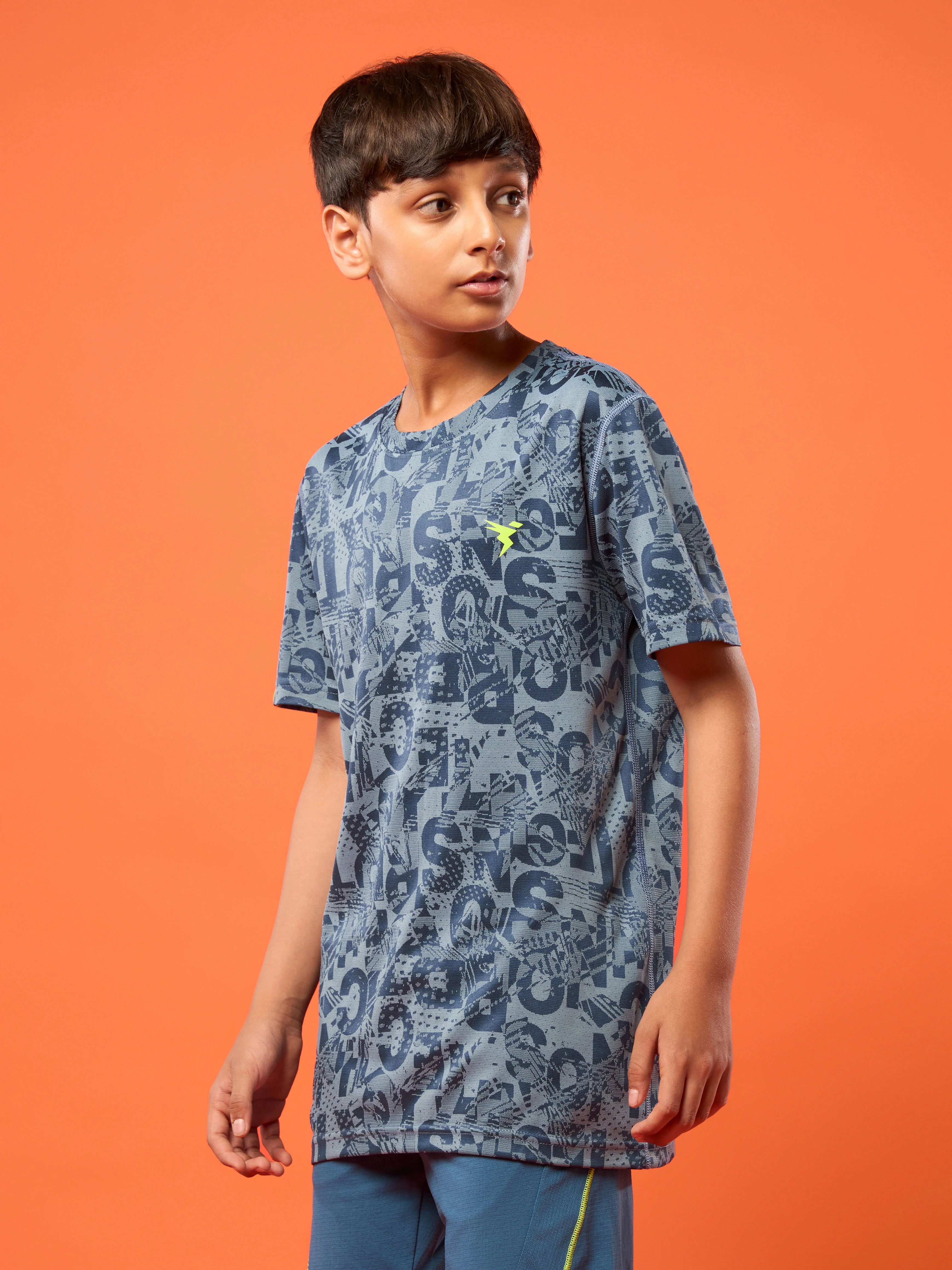 Boys Self Design Slim Fit Crew Neck T-shirt with DOUBLE COOL - Image 4
