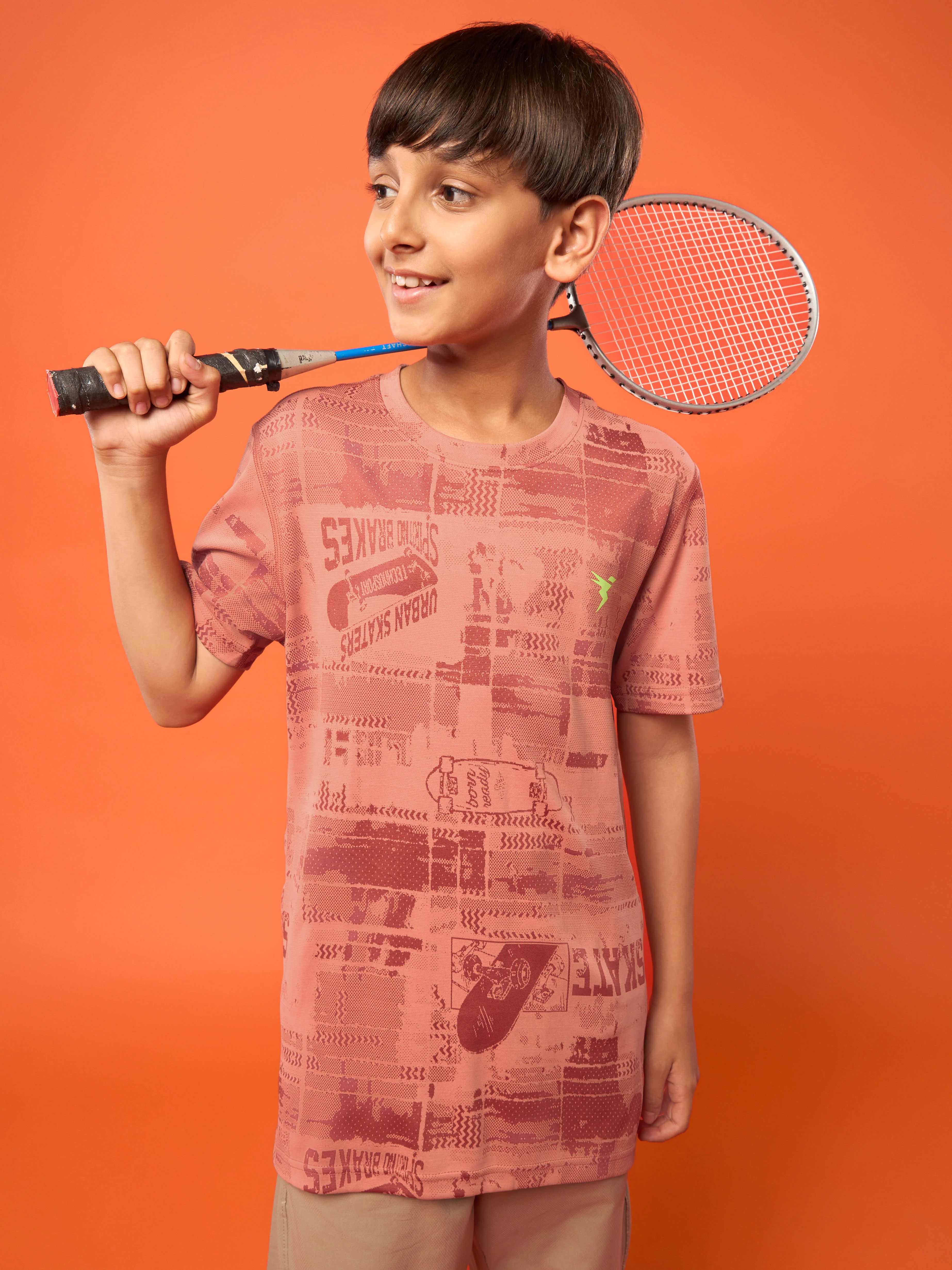 Boys Self Design Slim Fit Crew Neck T-shirt with DOUBLE COOL