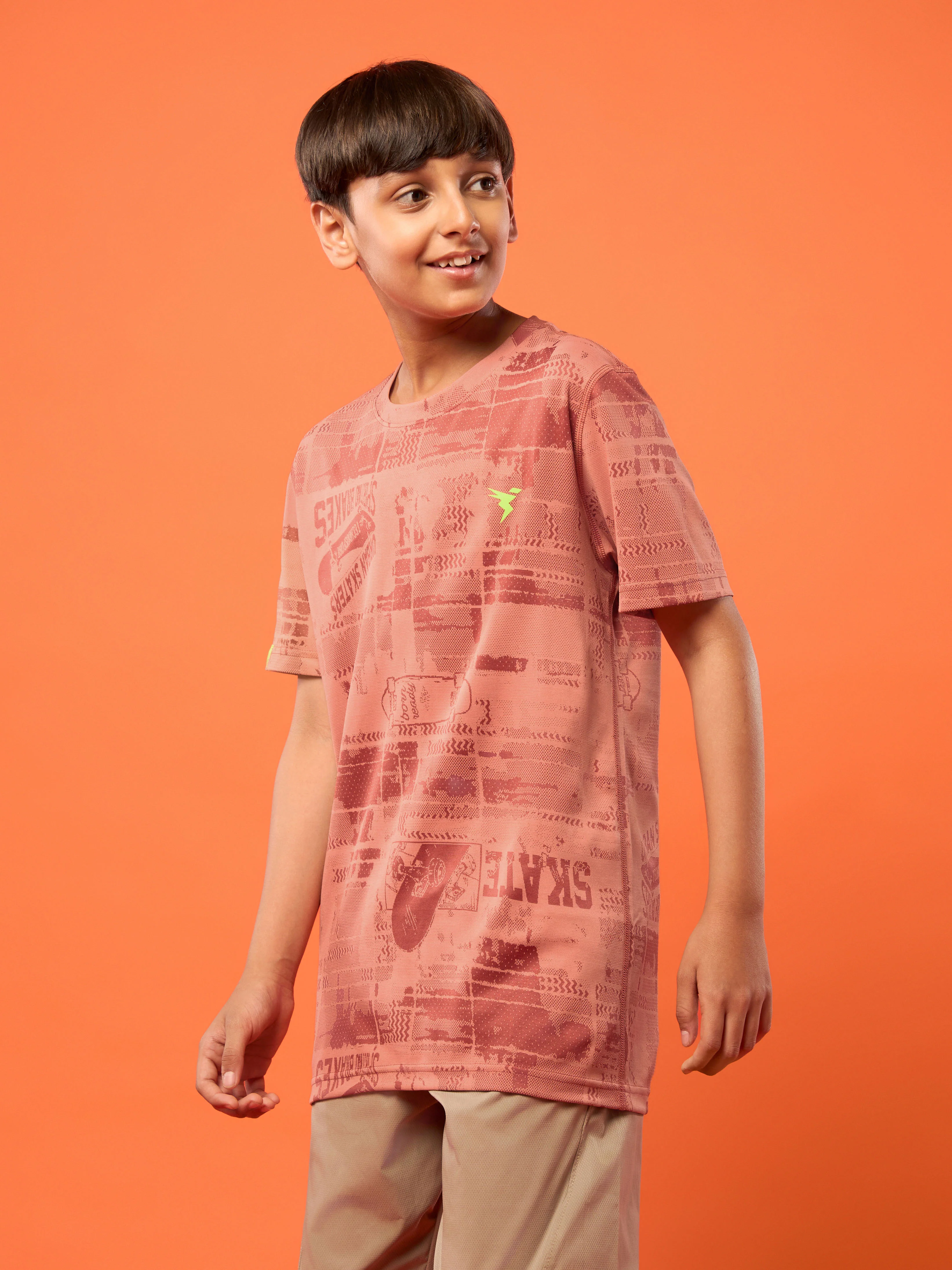 Boys Self Design Slim Fit Crew Neck T-shirt with DOUBLE COOL - Image 4