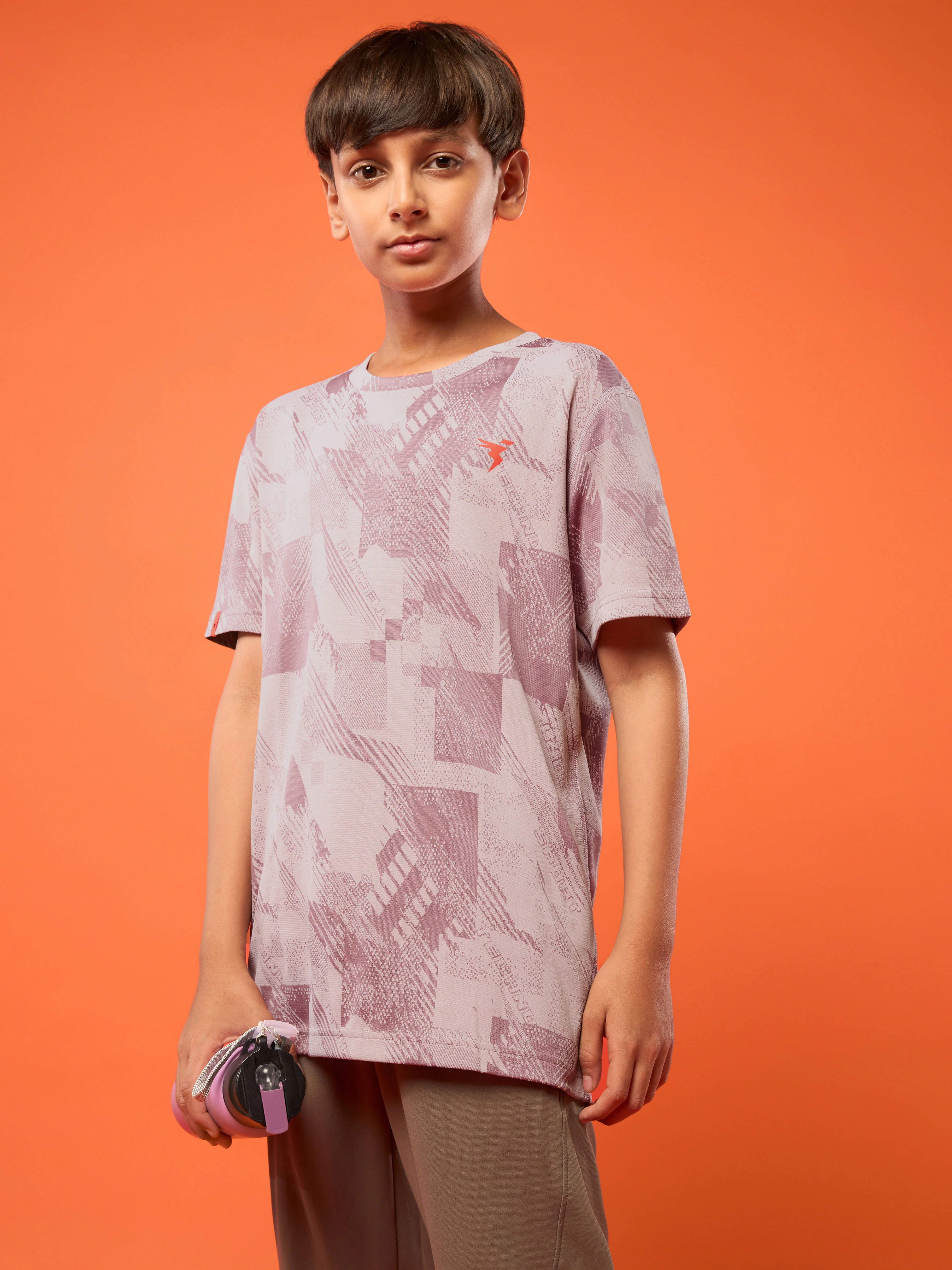 Boys Self Design Slim Fit Crew Neck T-shirt with DOUBLE COOL
