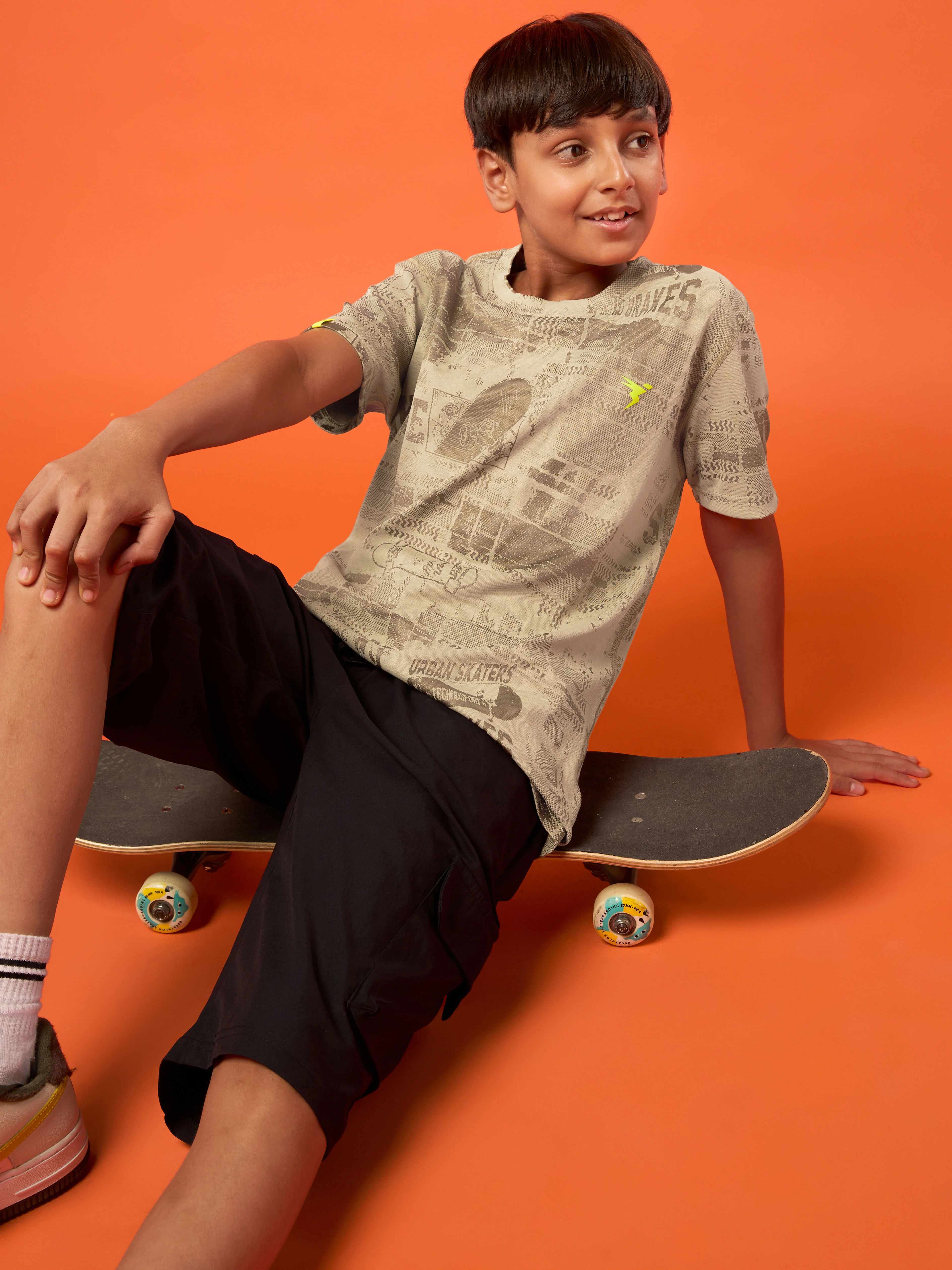 Boys Self Design Slim Fit Crew Neck T-shirt with DOUBLE COOL