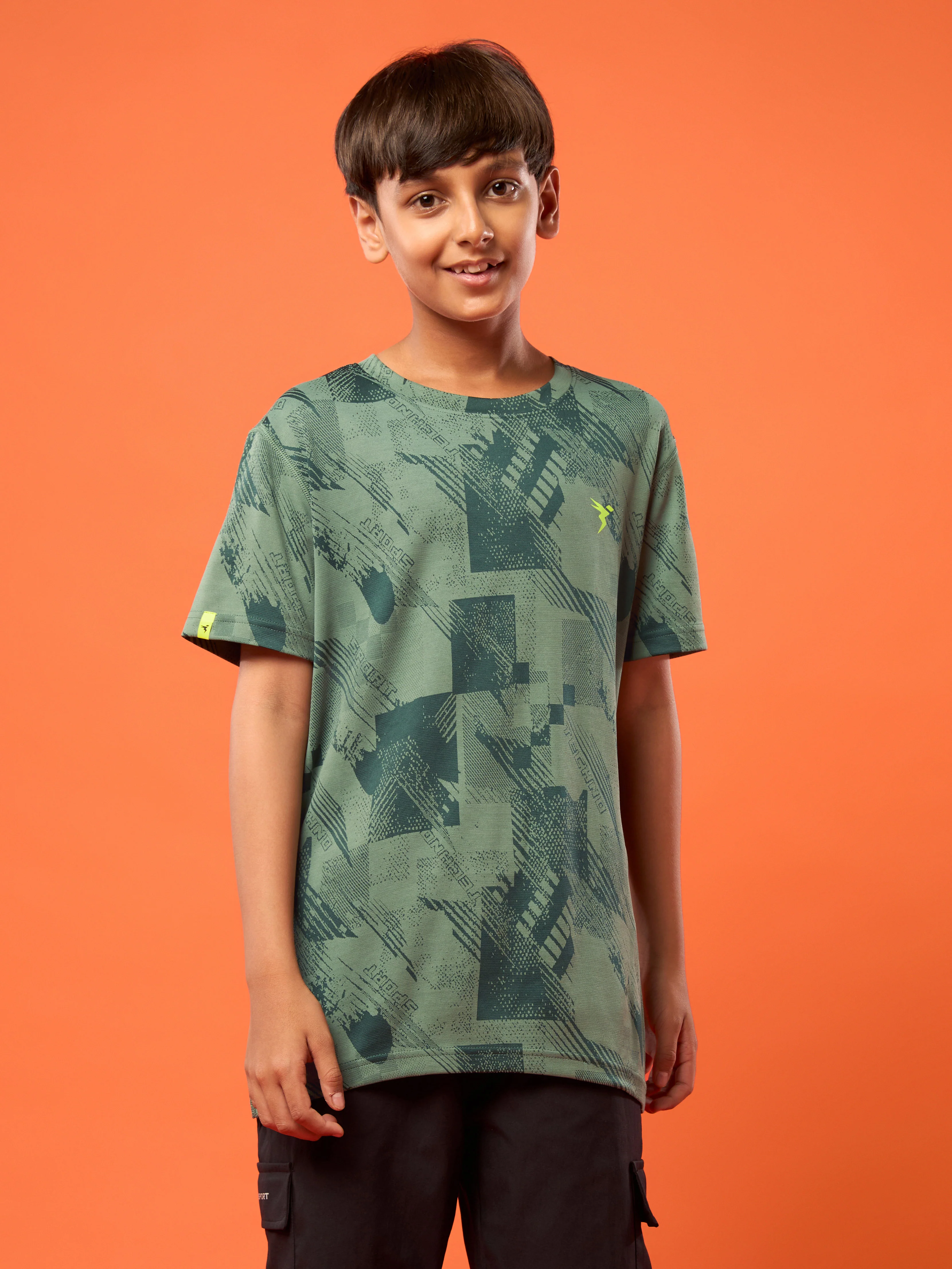 Boys Self Design Slim Fit Crew Neck T-shirt with DOUBLE COOL - Image 2