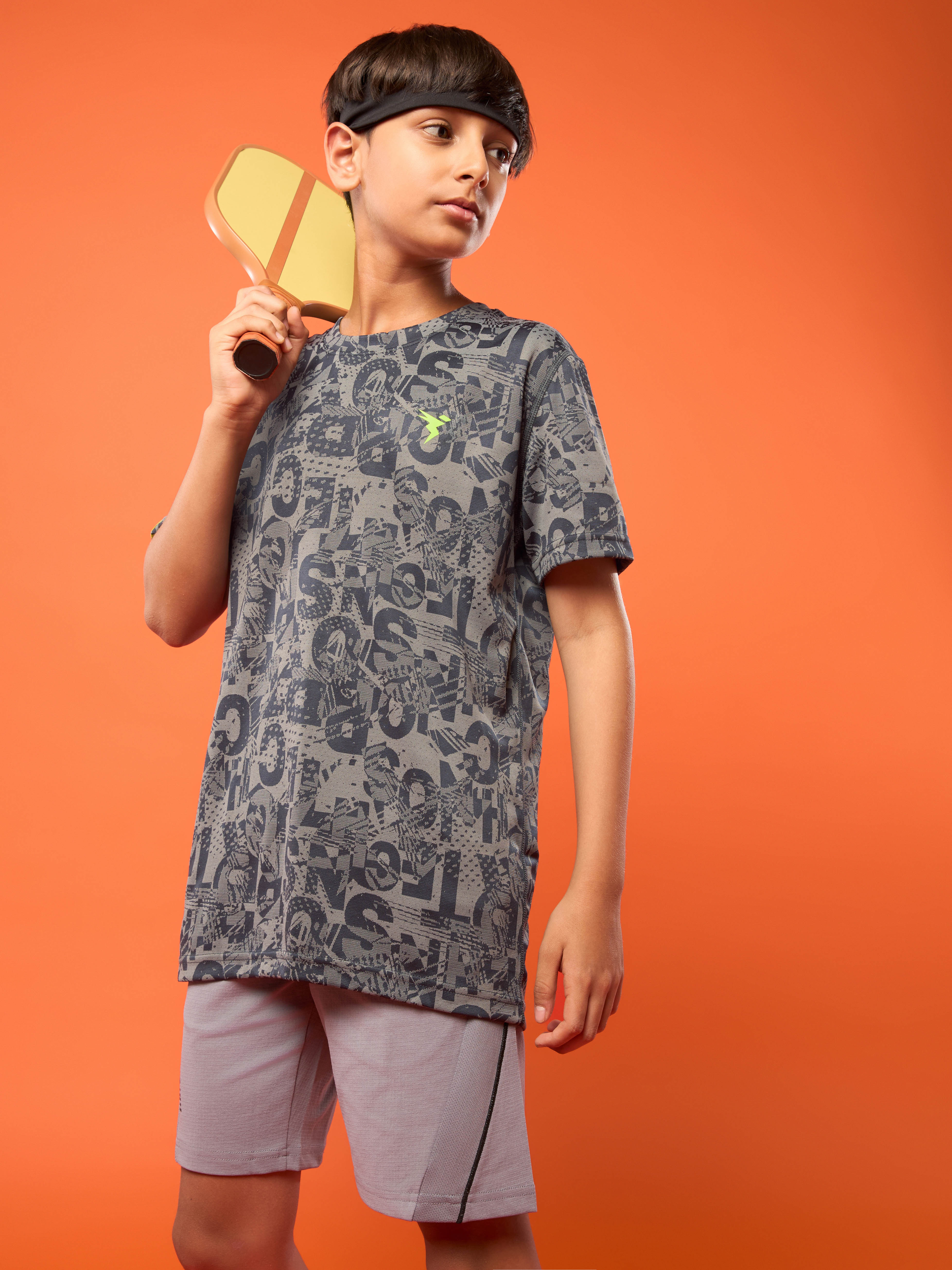 Boys Self Design Slim Fit Crew Neck T-shirt with DOUBLE COOL