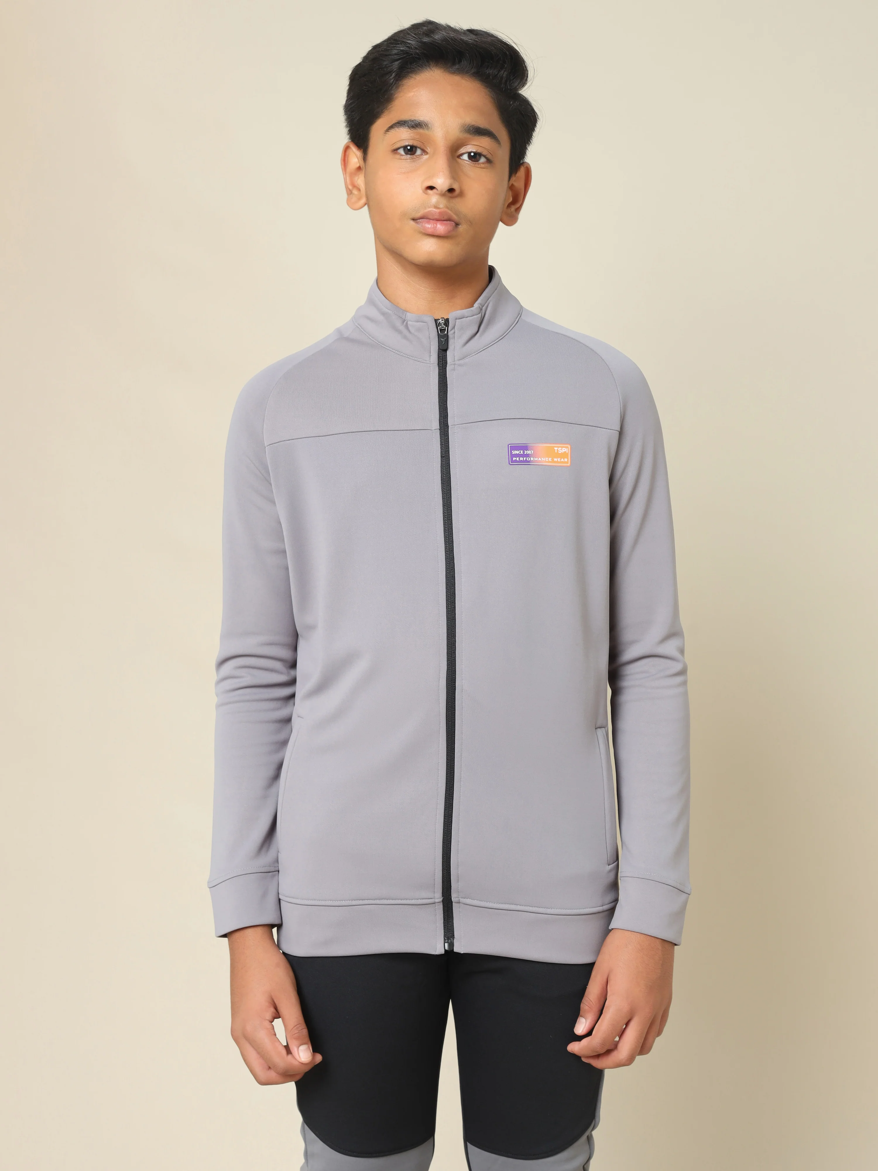 Boys Slim Fit Mock Neck Sports Jacket with TECHNO DRY - Image 2