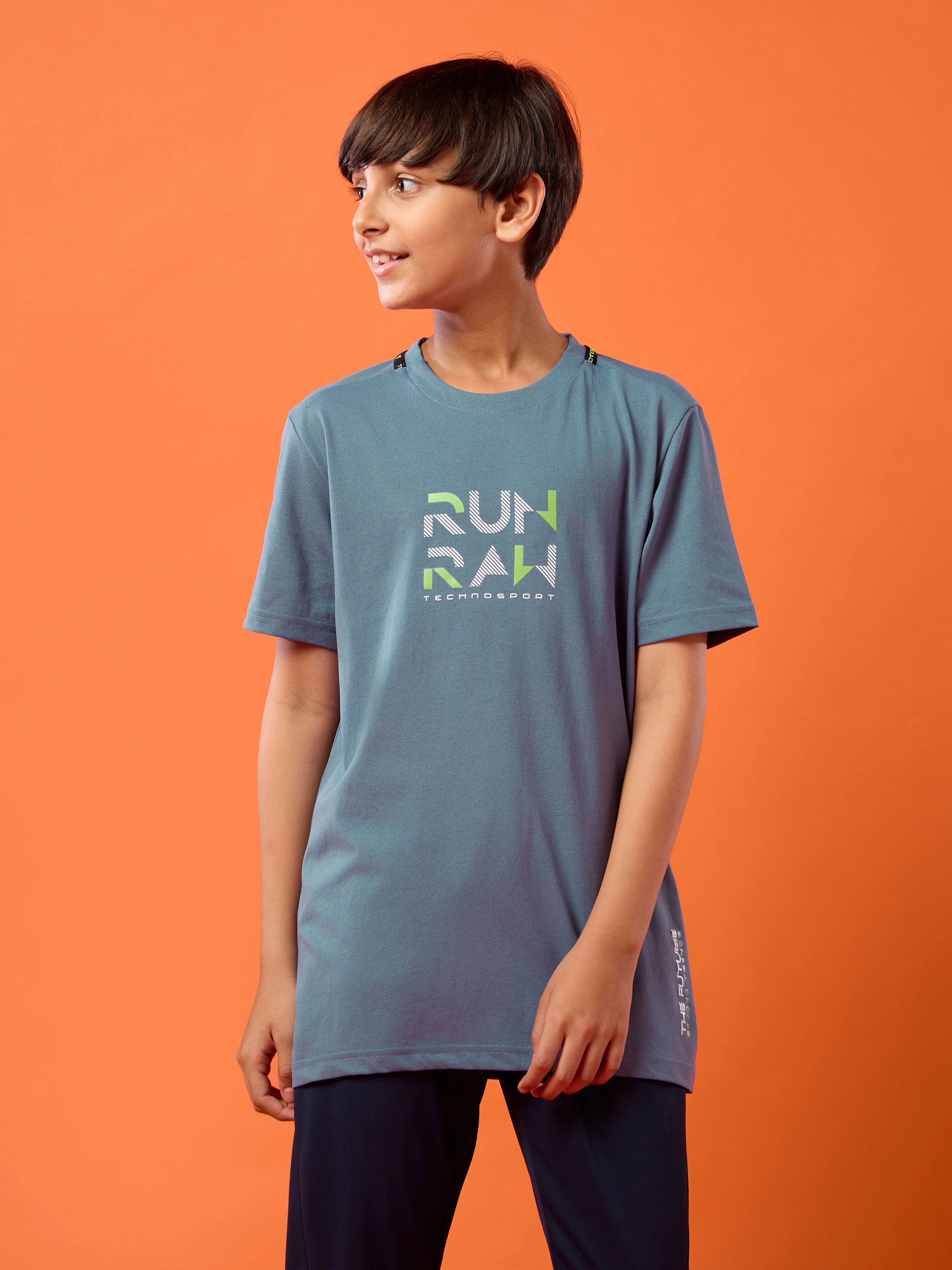 Boys Slim Fit Typography Printed Round Neck Sports T-shirt with COTFLEX - Image 2