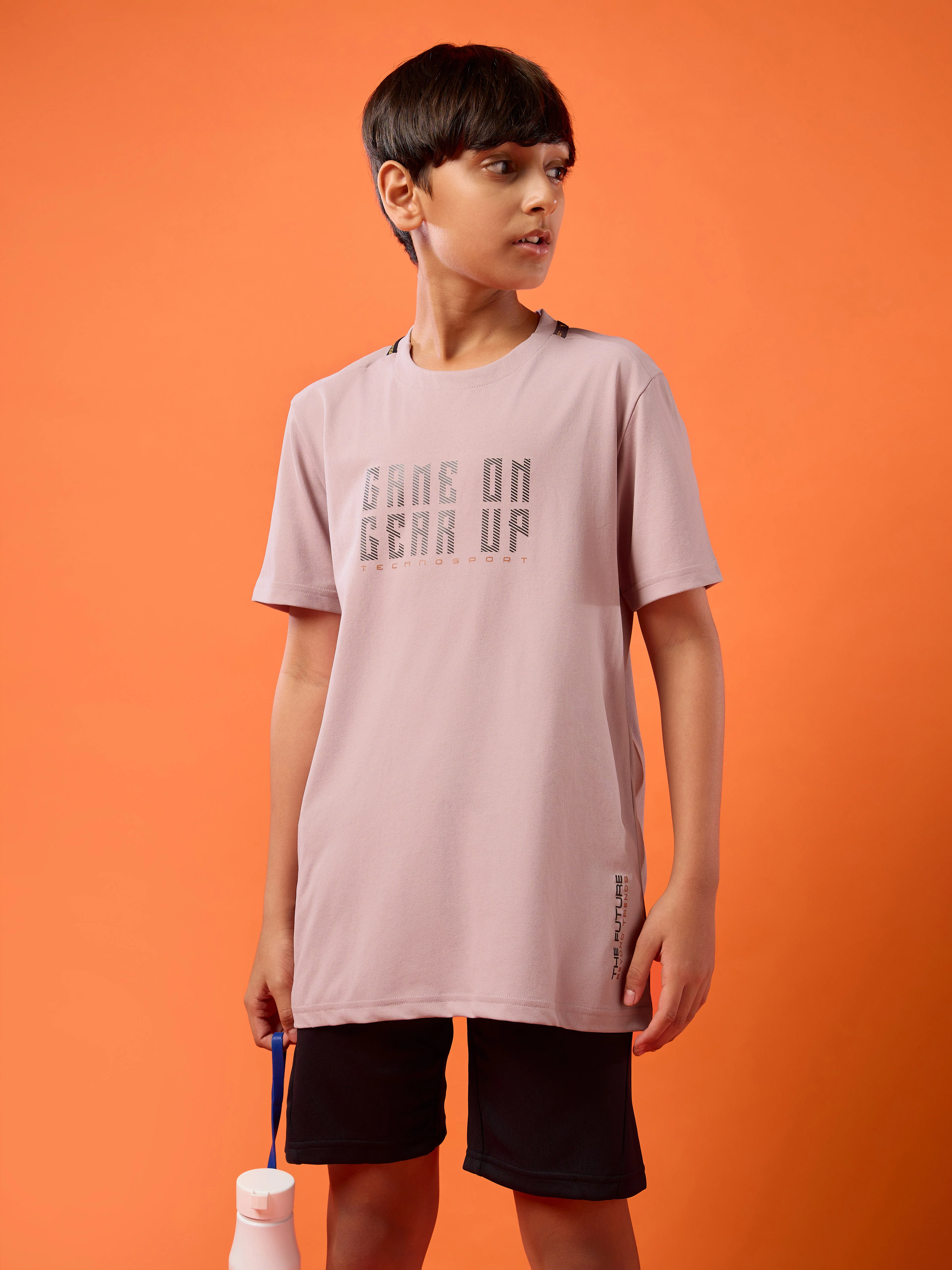 Boys Slim Fit Typography Printed Round Neck Sports T-shirt with COTFLEX